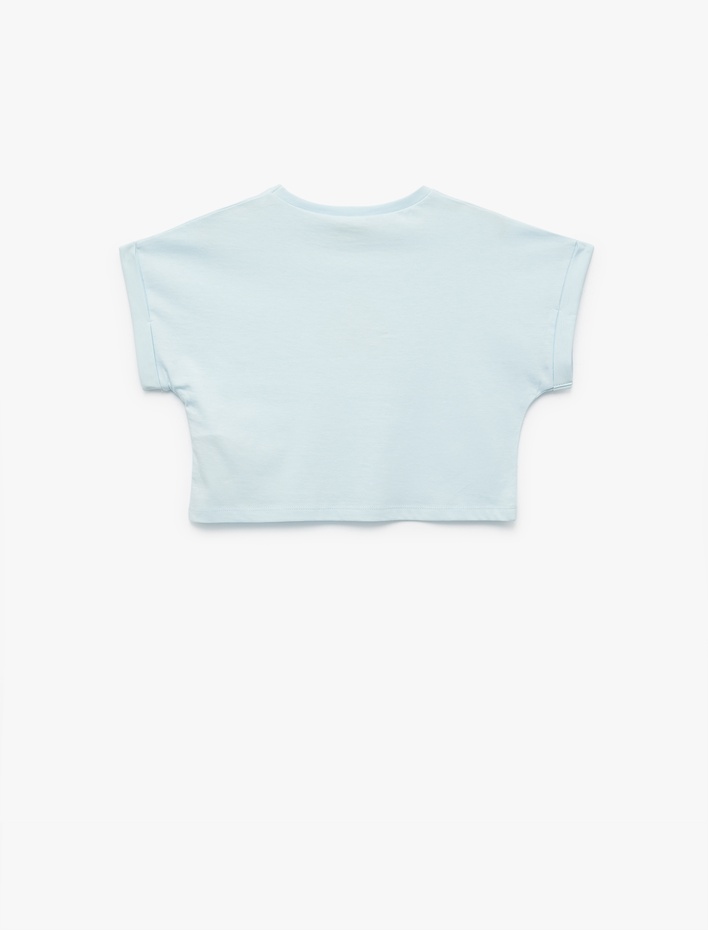 Kız Çocuk Tişört Kısa Kollu Bisiklet Yaka Kelebek İşlemeli Pamuklu