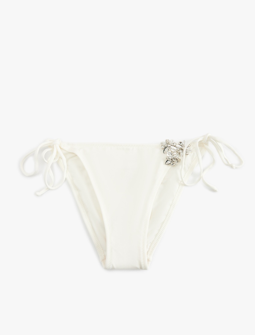   Koton X Sibil Çetinkaya - Astarlı Taşlı Çiçek Aksesuar Detaylı Yanları İpli Bikini Altı