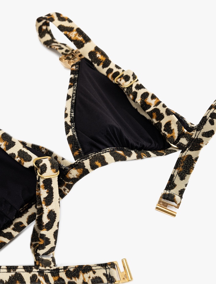  Aksesuar Detaylı Leopar Desenli Bralet Bikini Üstü