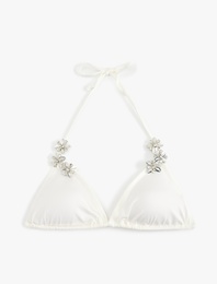 Koton X Sibil Çetinkaya - Taşlı Çiçek Aksesuar Detaylı Üçgen Bikini Üstü