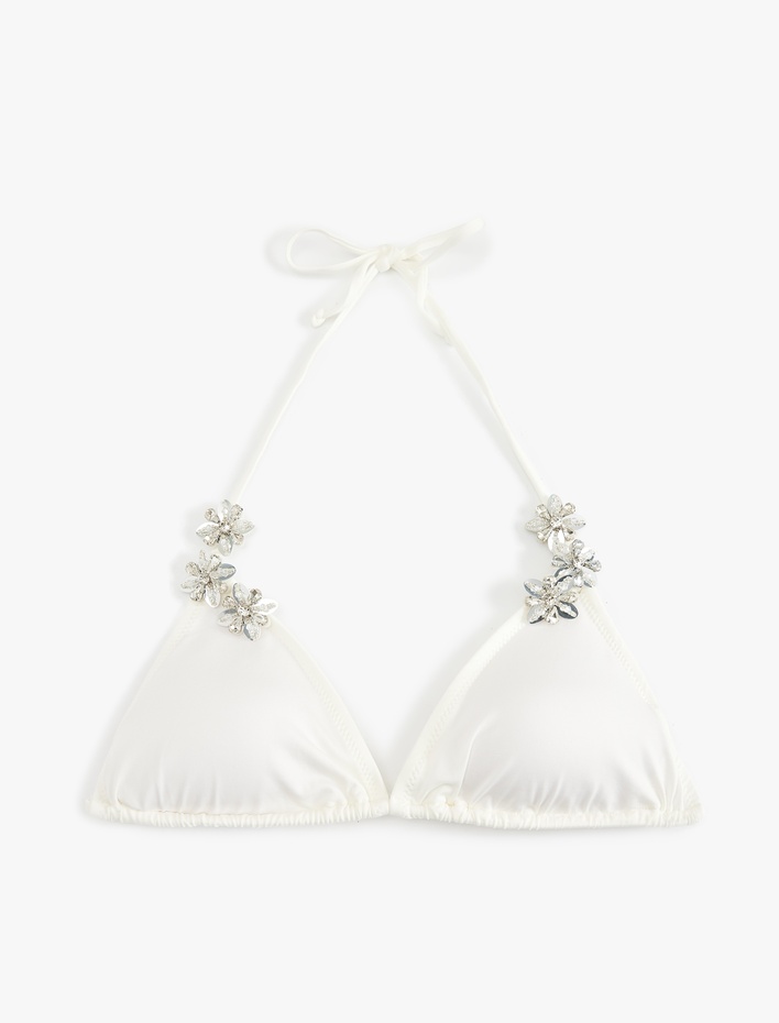  Koton X Sibil Çetinkaya - Taşlı Çiçek Aksesuar Detaylı Üçgen Bikini Üstü