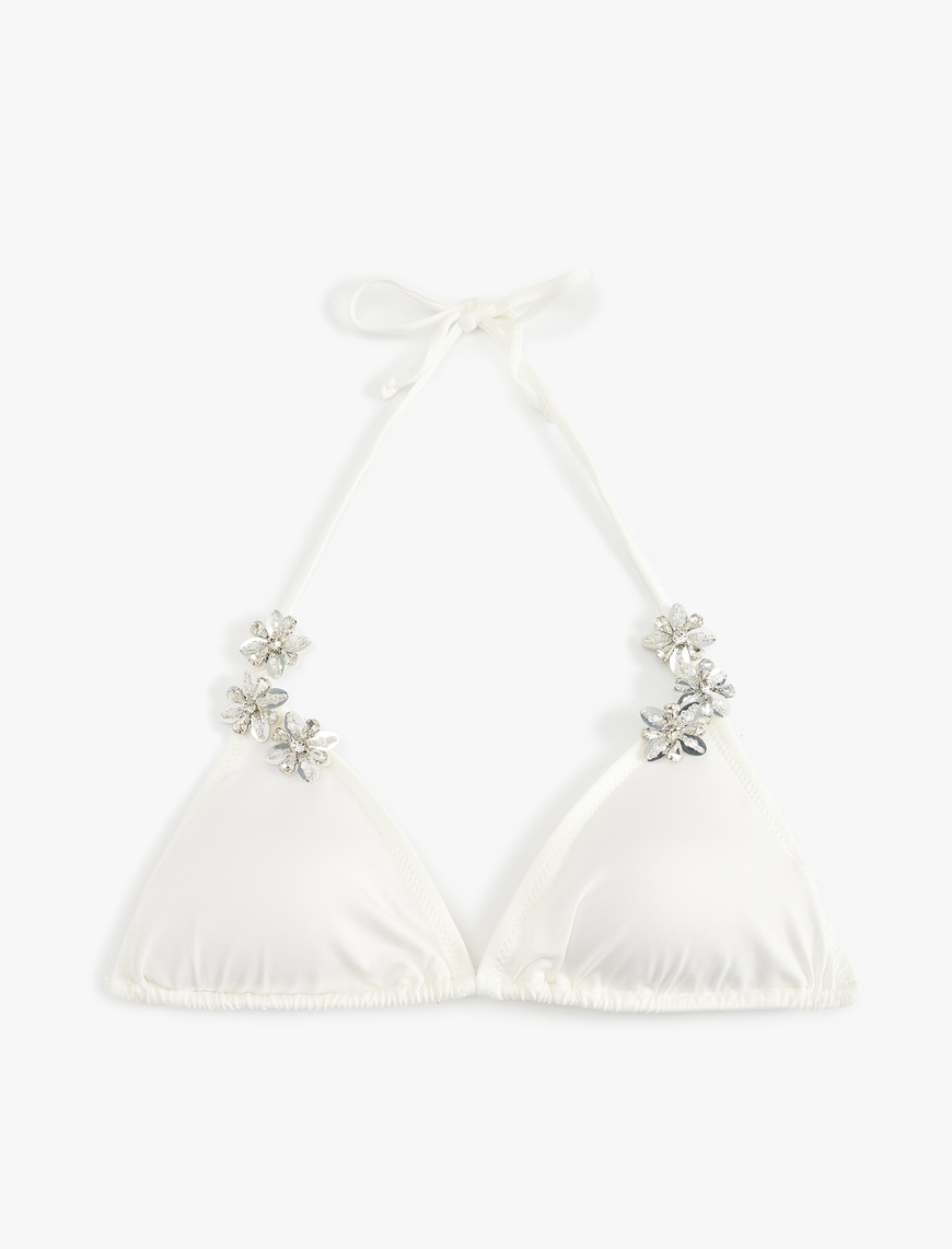   Koton X Sibil Çetinkaya - Taşlı Çiçek Aksesuar Detaylı Üçgen Bikini Üstü