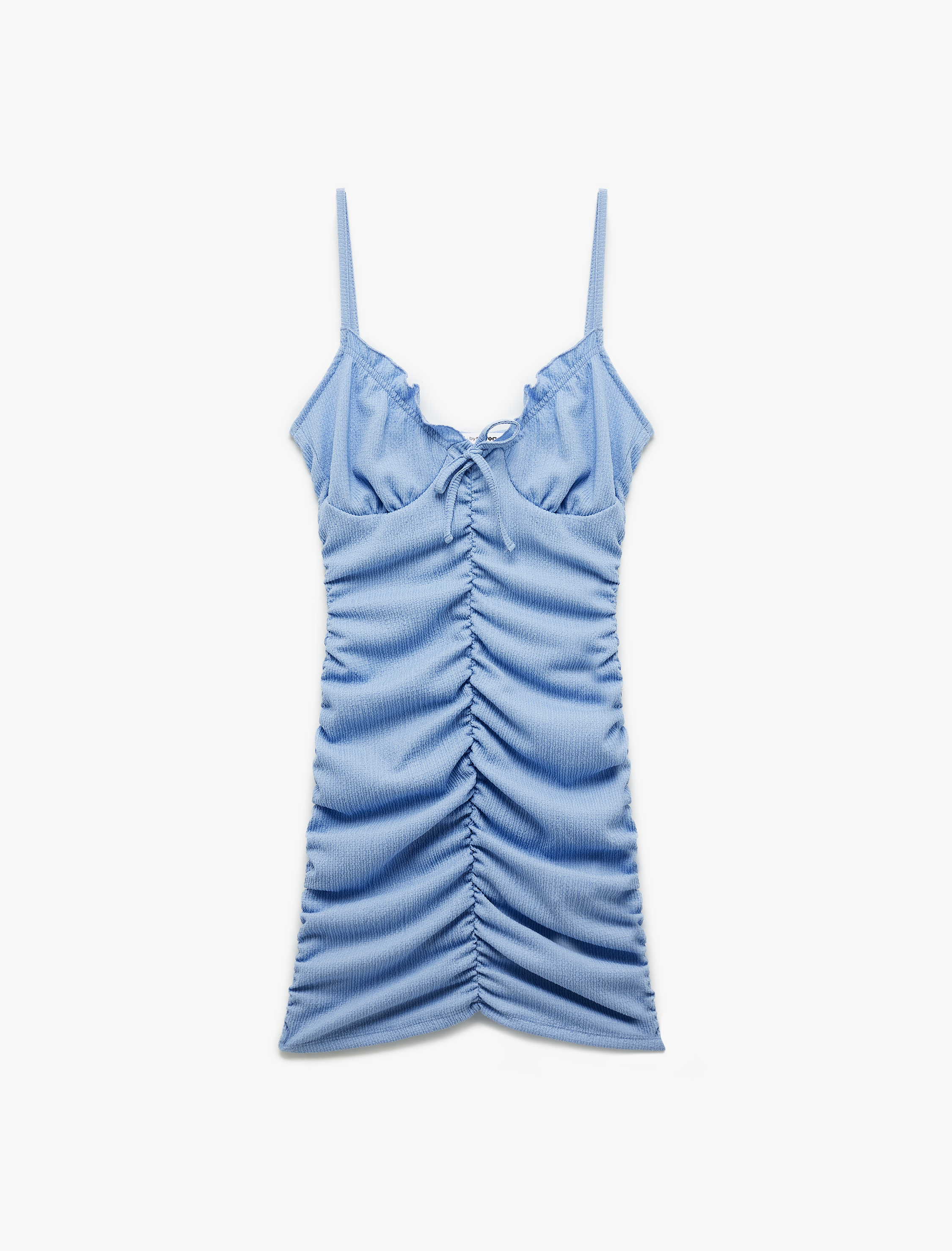   İp Askılı Drapeli Fiyonk Detaylı Slim Fit Bodycon Mini Elbise