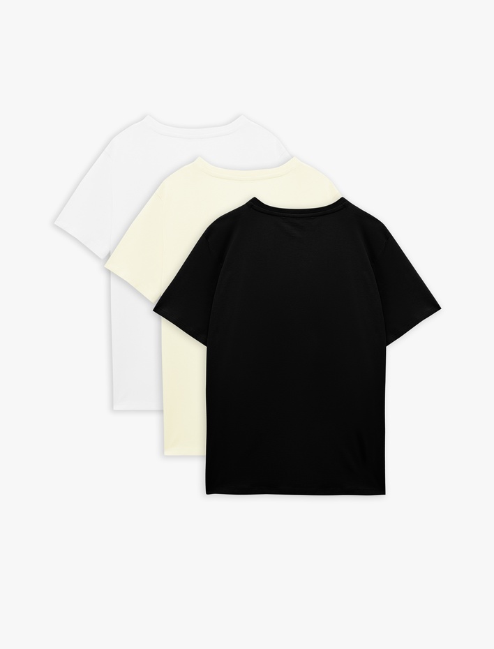  Pamuklu 3'lü Kısa Kollu V Yaka Tişört Seti
