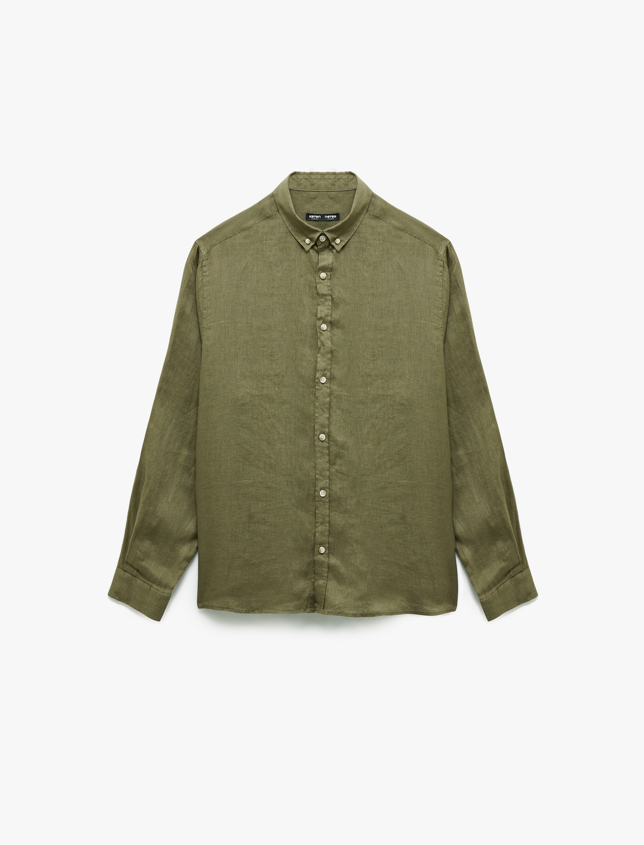   Uzun Kollu Regular Fit Düğmeli Yaka Klasik Keten Gömlek