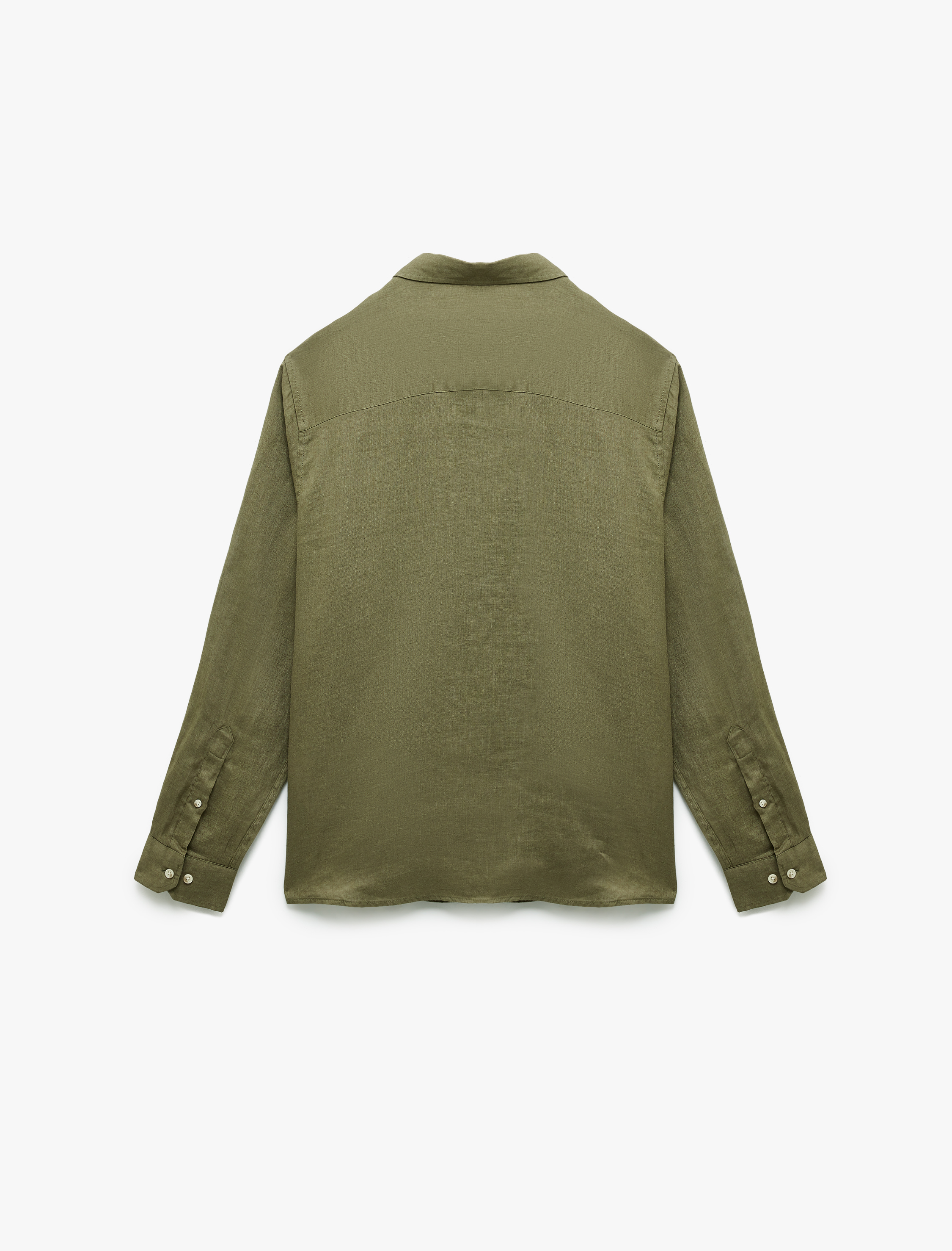   Uzun Kollu Regular Fit Düğmeli Yaka Klasik Keten Gömlek