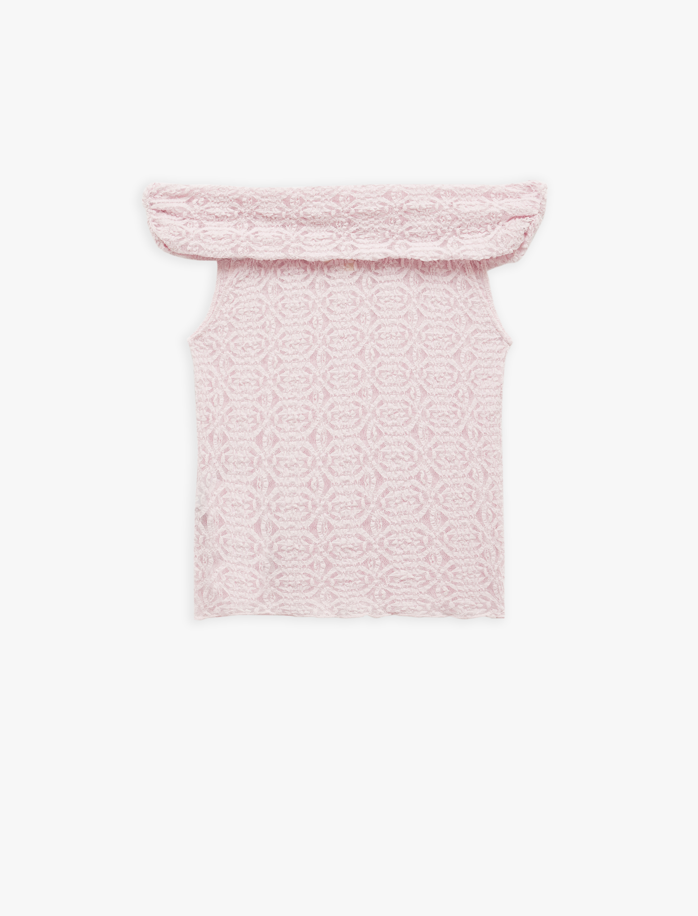   Yarı Transparan Kolsuz Slim Fit Madonna Yaka Dantel Bluz