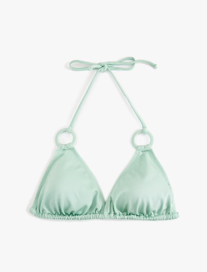  Aksesuar Detaylı Boyundan Bağlamalı Üçgen Bikini Üstü