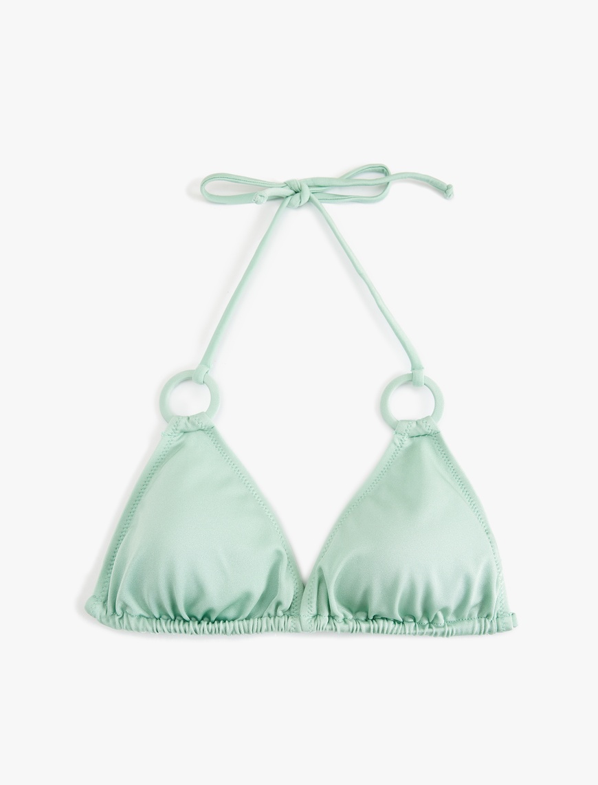   Aksesuar Detaylı Boyundan Bağlamalı Üçgen Bikini Üstü