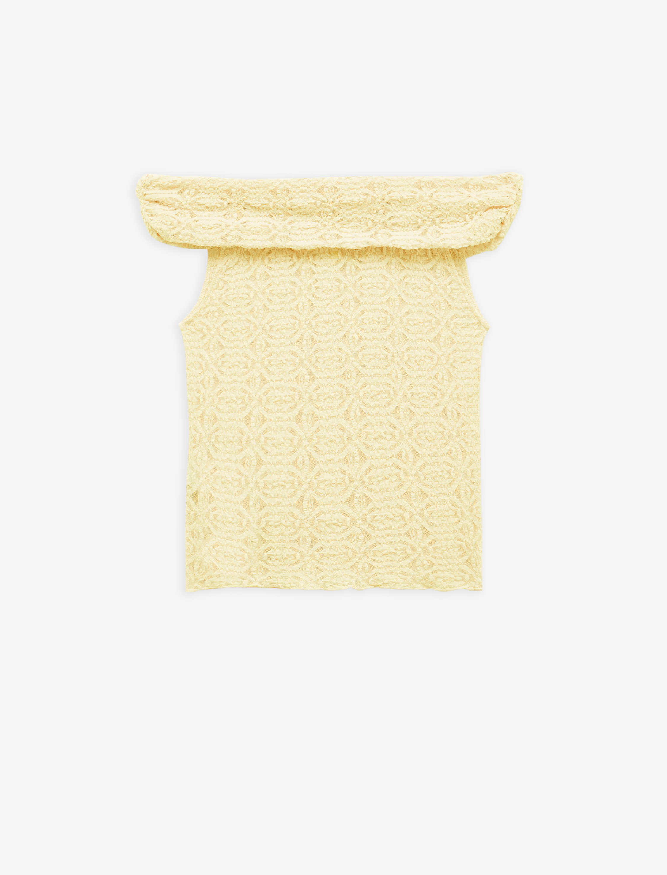   Yarı Transparan Kolsuz Slim Fit Madonna Yaka Dantel Bluz