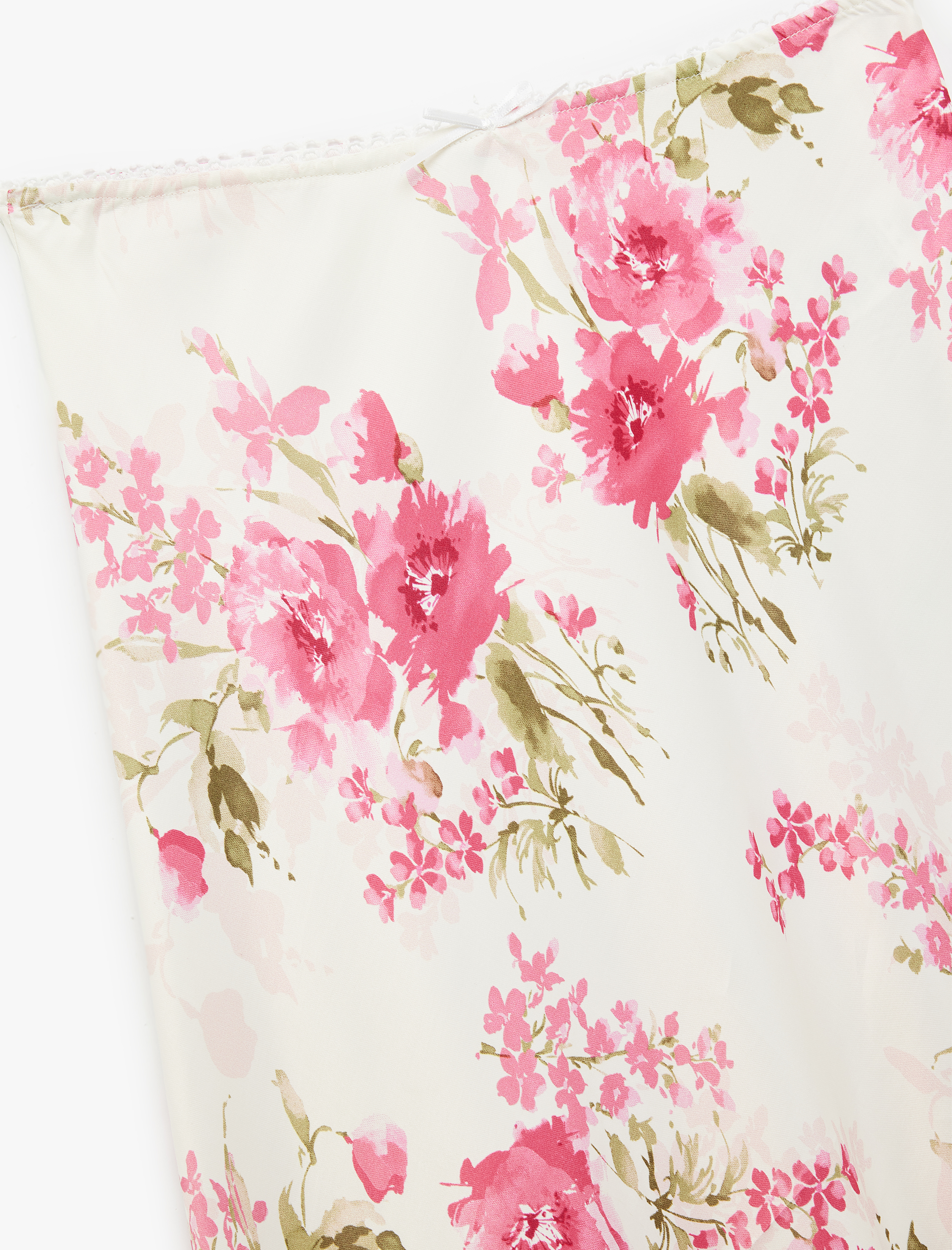   Viskon Kumaş Midi Boy Çiçekli Saten Kloş Etek