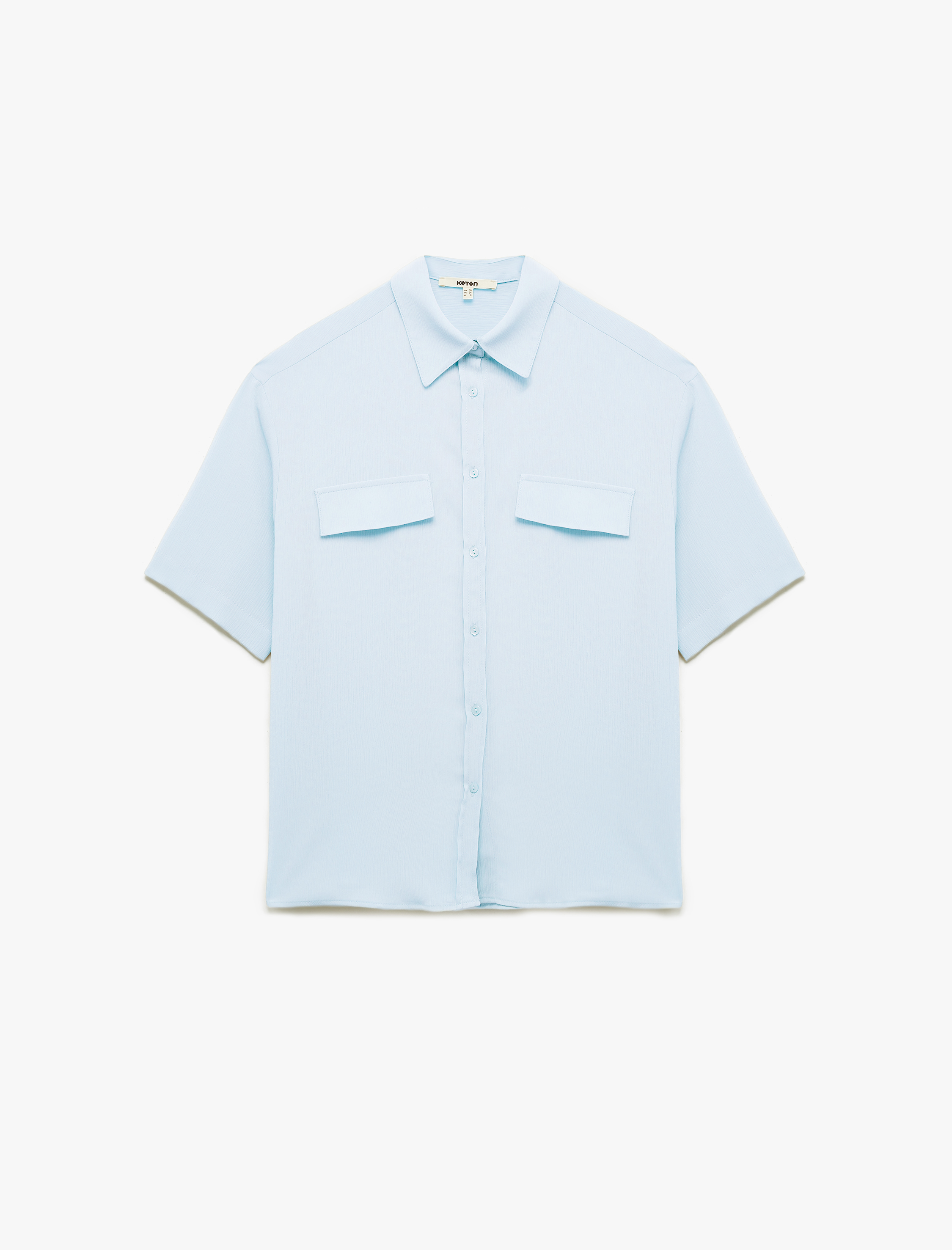   Aplike Detaylı Klasik Yaka Kısa Kollu Crinkle Gömlek