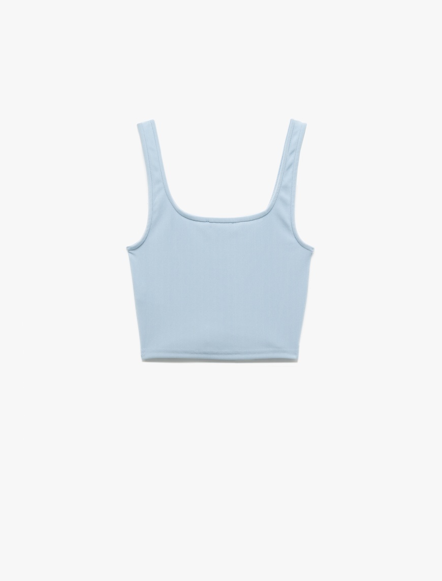   Kare Yaka Korse Detaylı Kolsuz Slim Fit Crop Bluz