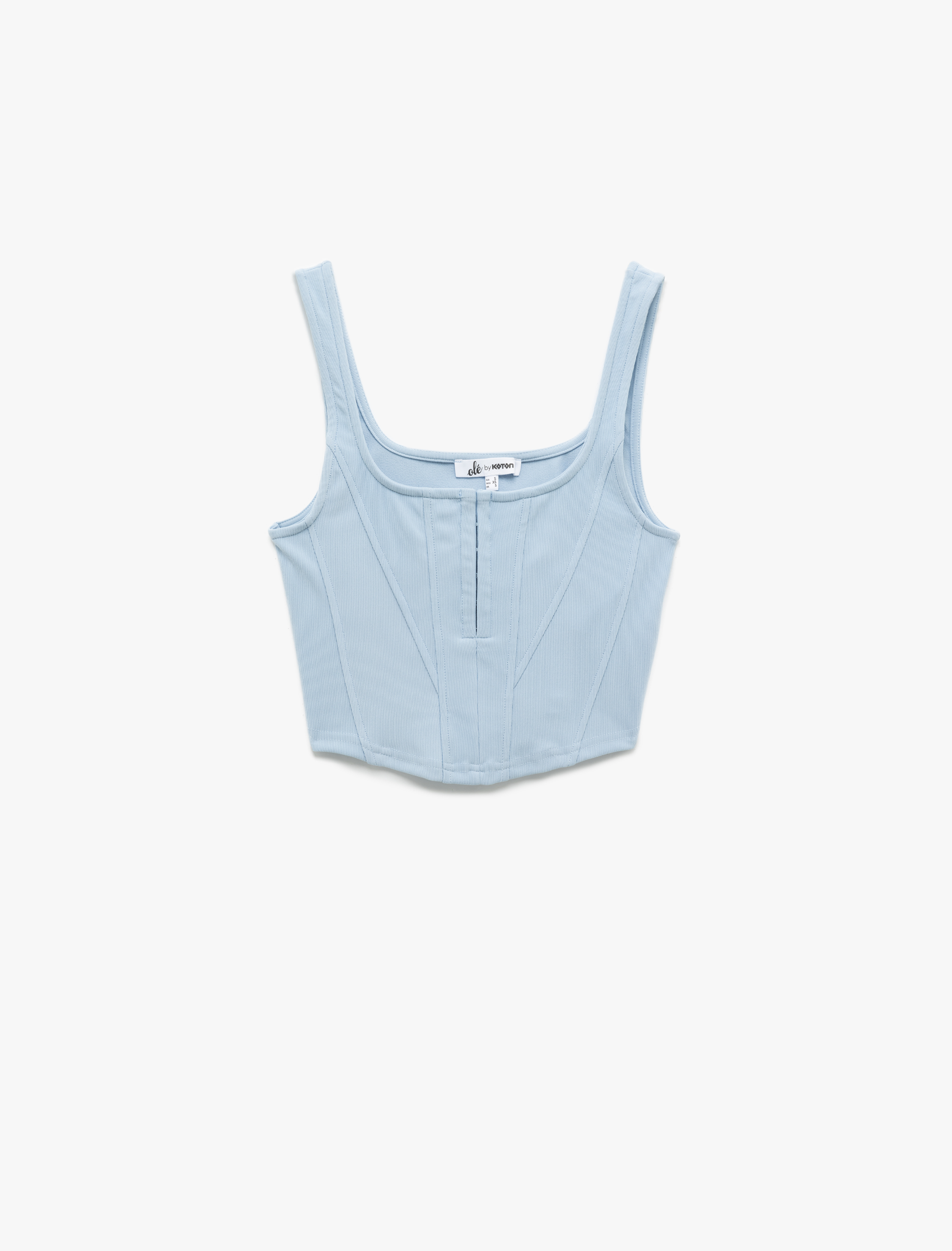   Kare Yaka Korse Detaylı Kolsuz Slim Fit Crop Bluz