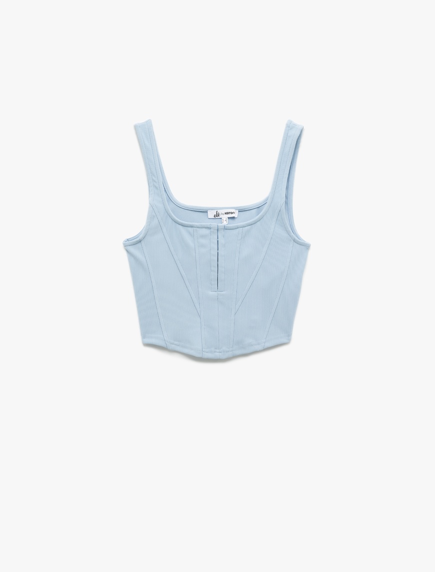   Kare Yaka Korse Detaylı Kolsuz Slim Fit Crop Bluz