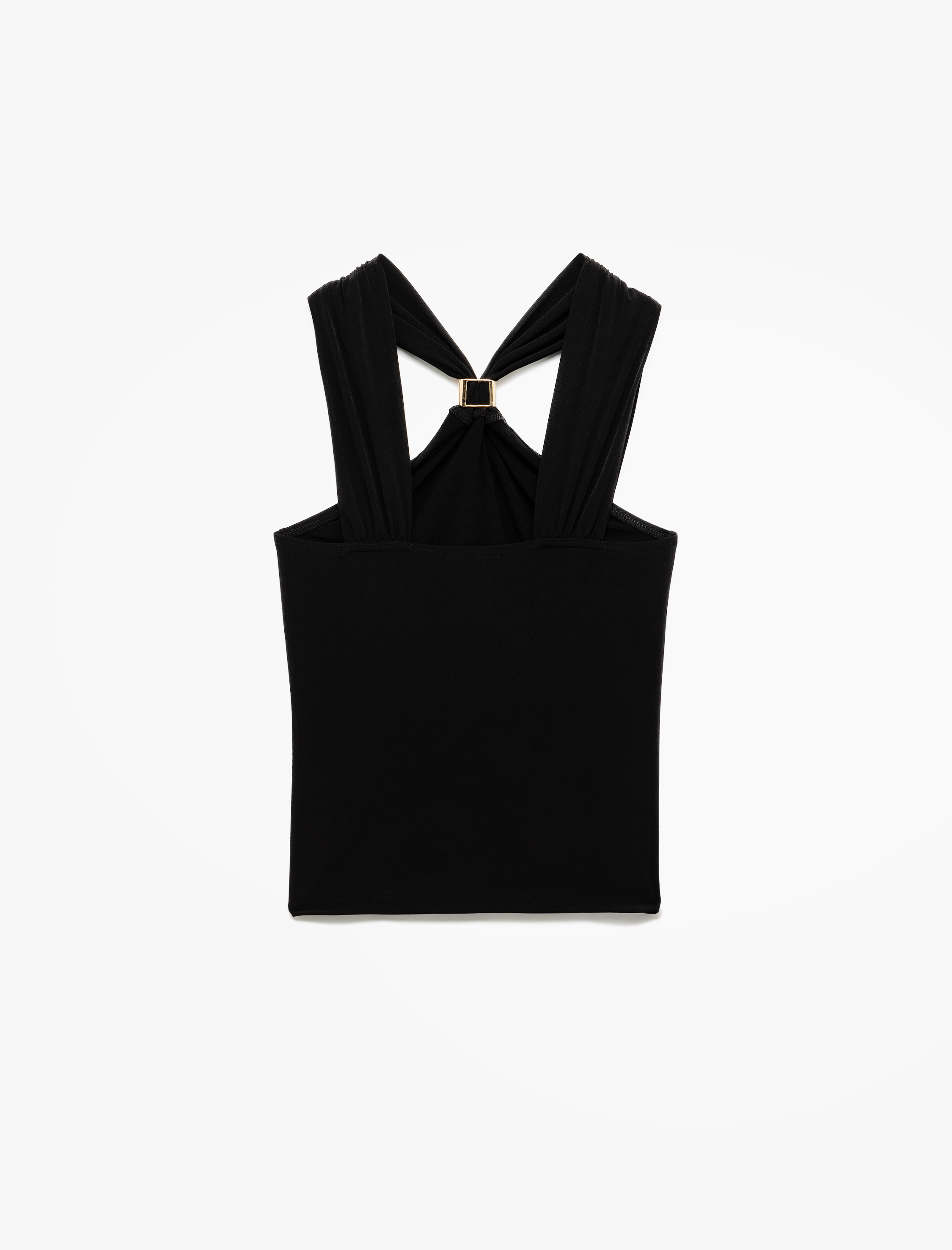   Sandy Kumaş Aksesuar Detaylı Asimetrik Halter Yaka Bluz