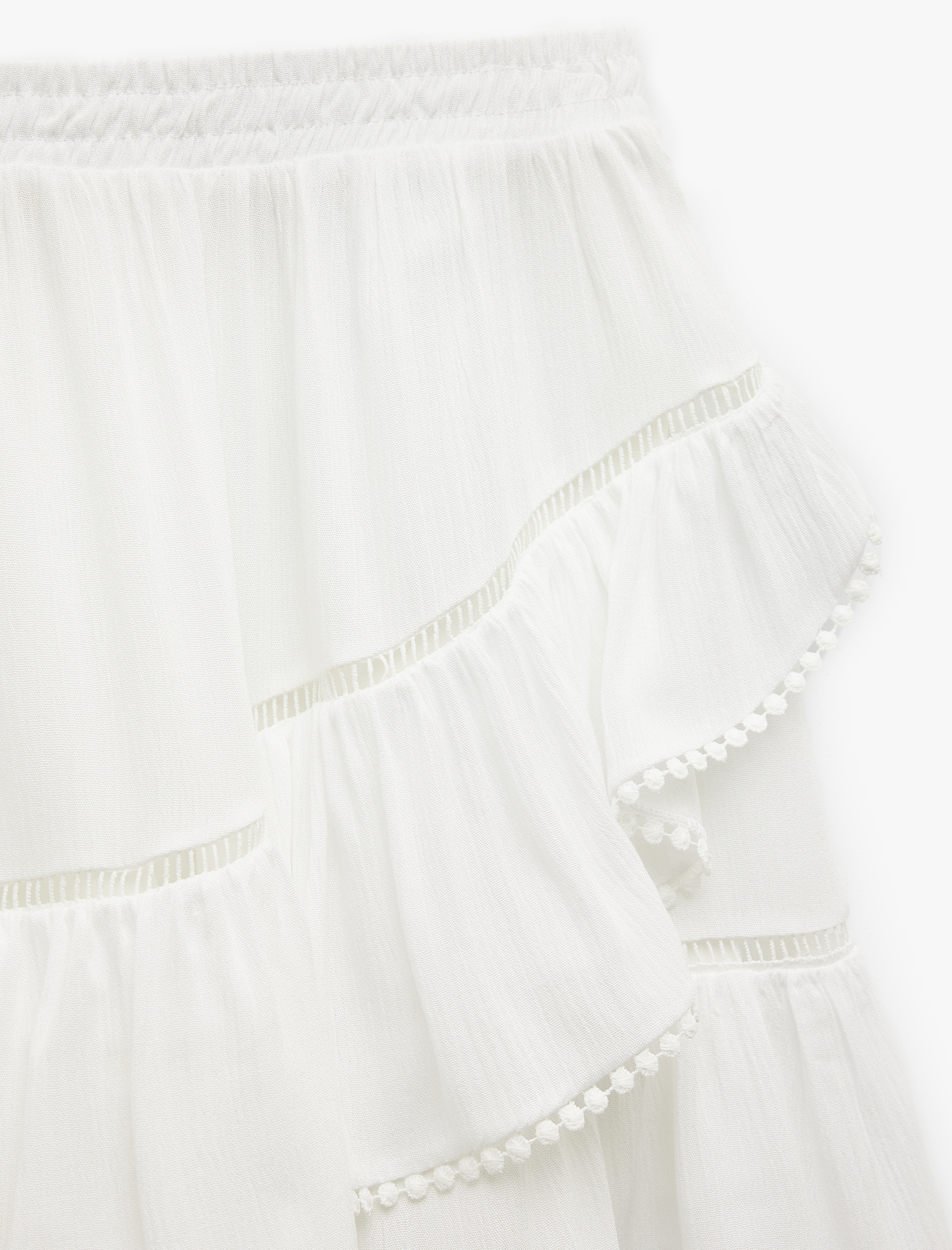   Viskon Crinkle Kumaş Astarlı Katlı Fistolu Fırfırlı Mini Etek