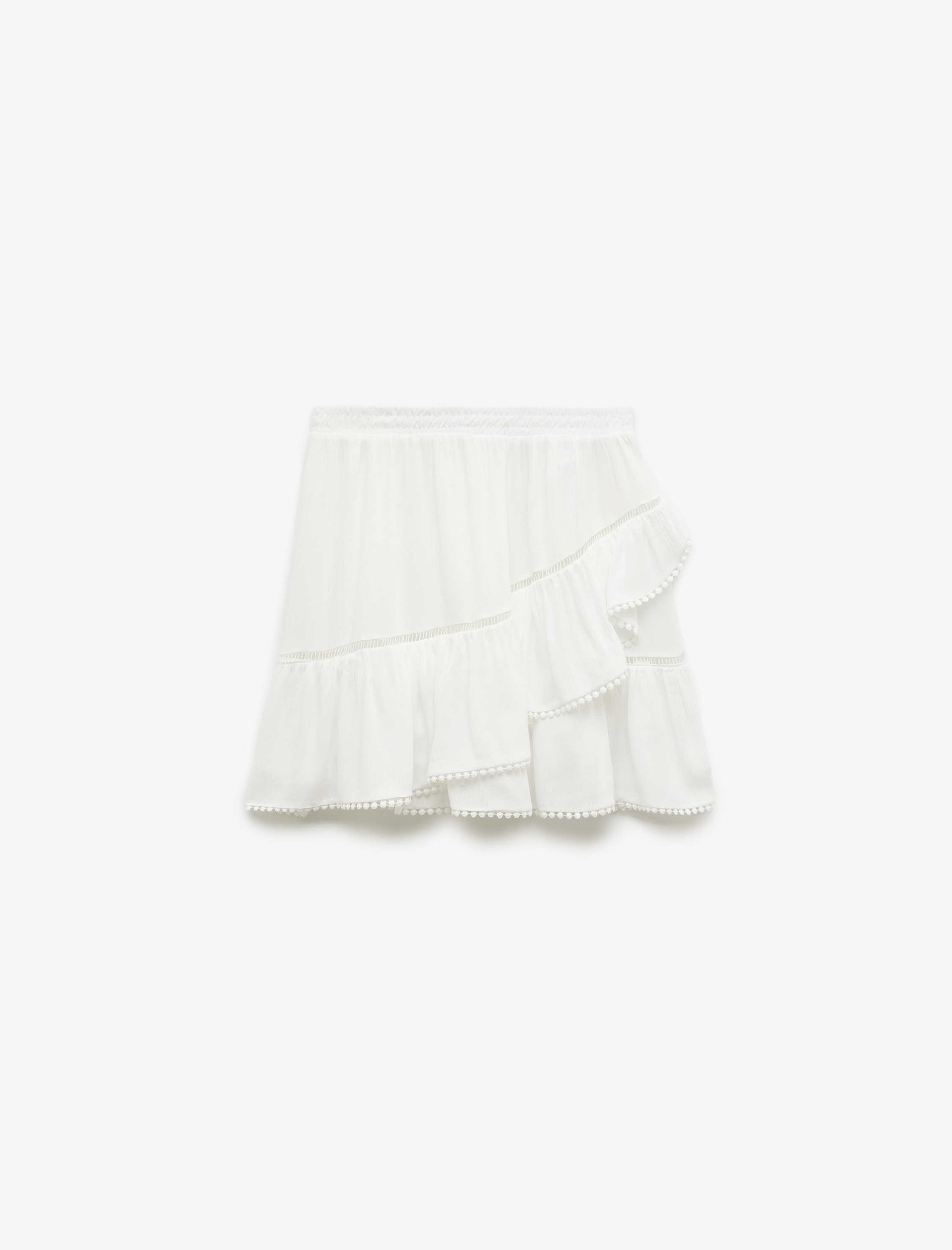   Viskon Crinkle Kumaş Astarlı Katlı Fistolu Fırfırlı Mini Etek