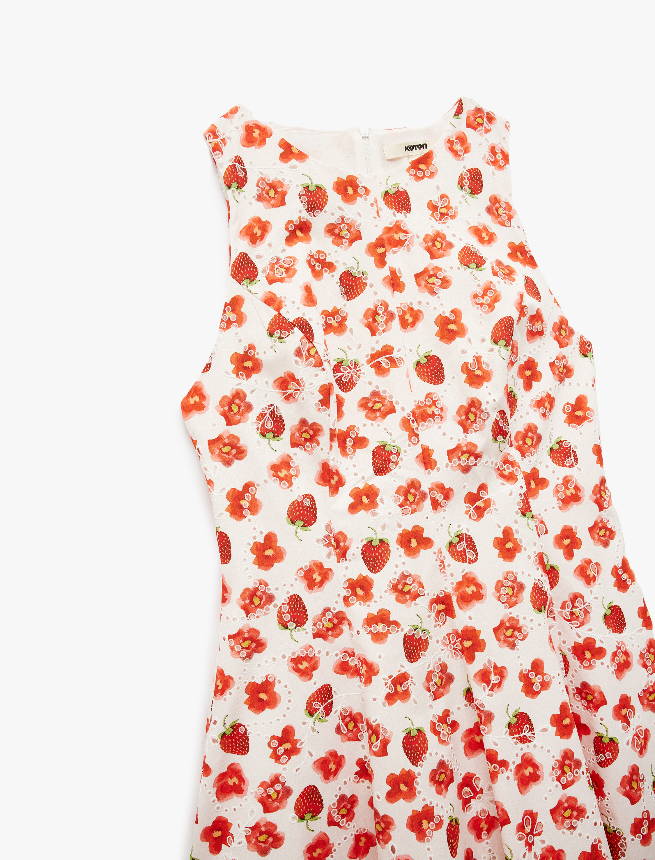 Pamuklu Kolsuz Bisiklet Yaka Çan Kesim Mini Çiçekli Elbise