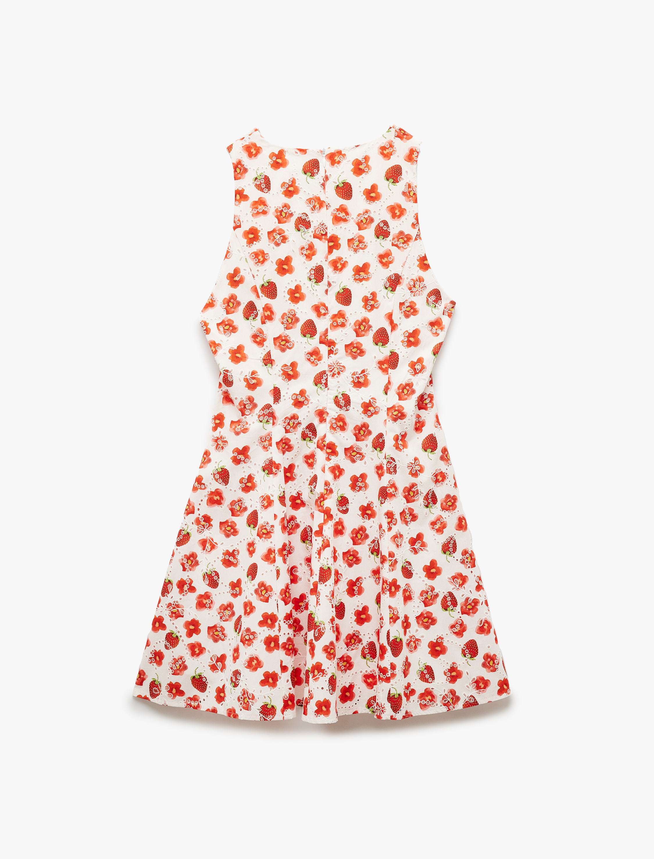 Pamuklu Kolsuz Bisiklet Yaka Çan Kesim Mini Çiçekli Elbise