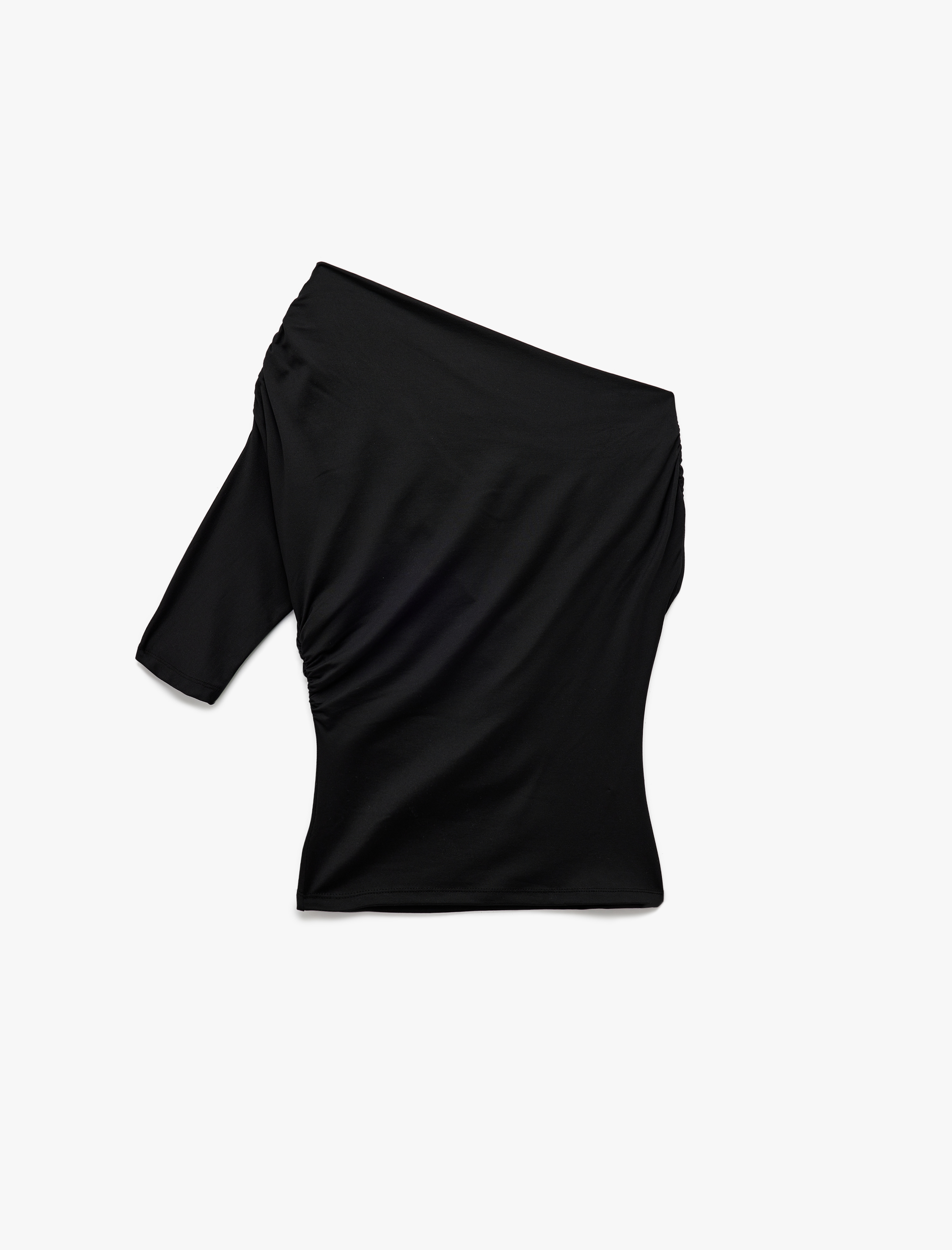   U Yaka Toka Detaylı Slim Fit Kısa Kollu Asimetrik Tişört