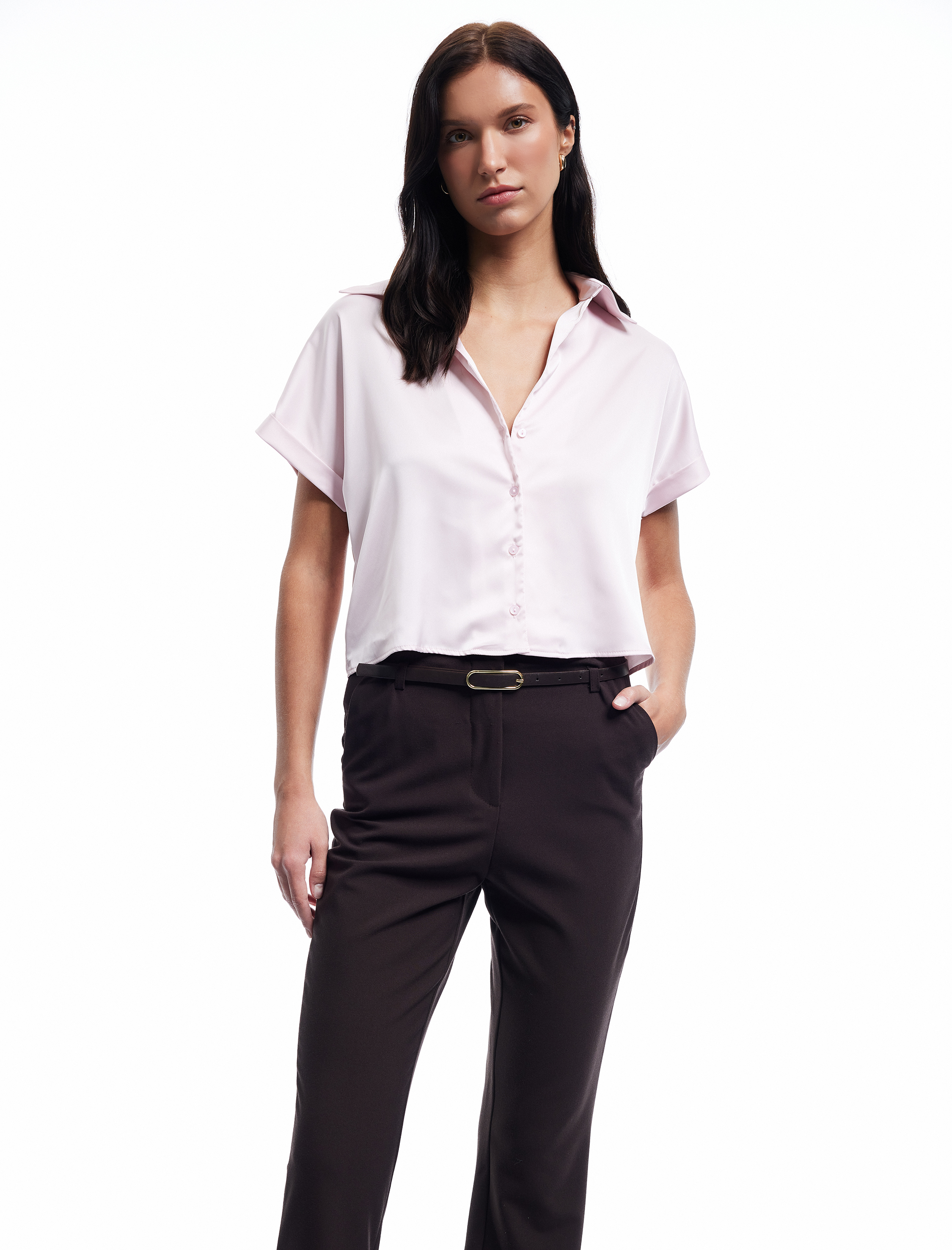   Bürümcük Kumaş Düğmeli Klasik Yaka Kısa Kollu Gömlek