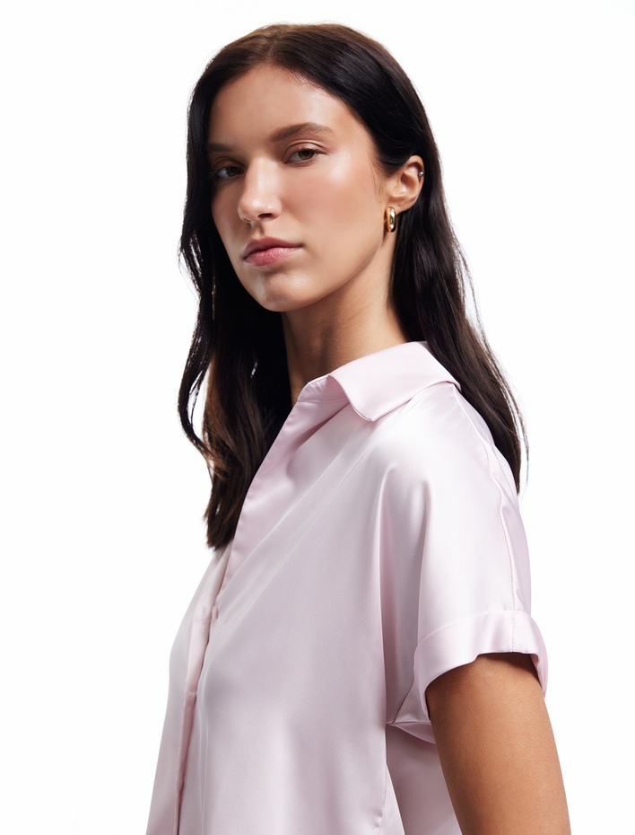  Bürümcük Kumaş Düğmeli Klasik Yaka Kısa Kollu Gömlek