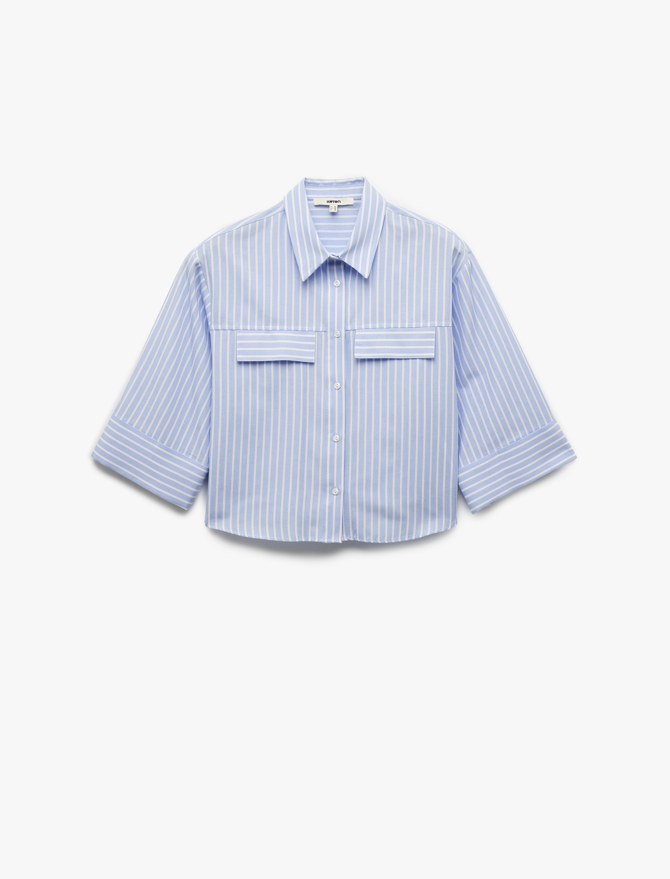   3/4 Geniş Kollu Klasik Yaka Cep Detaylı Crop Gömlek