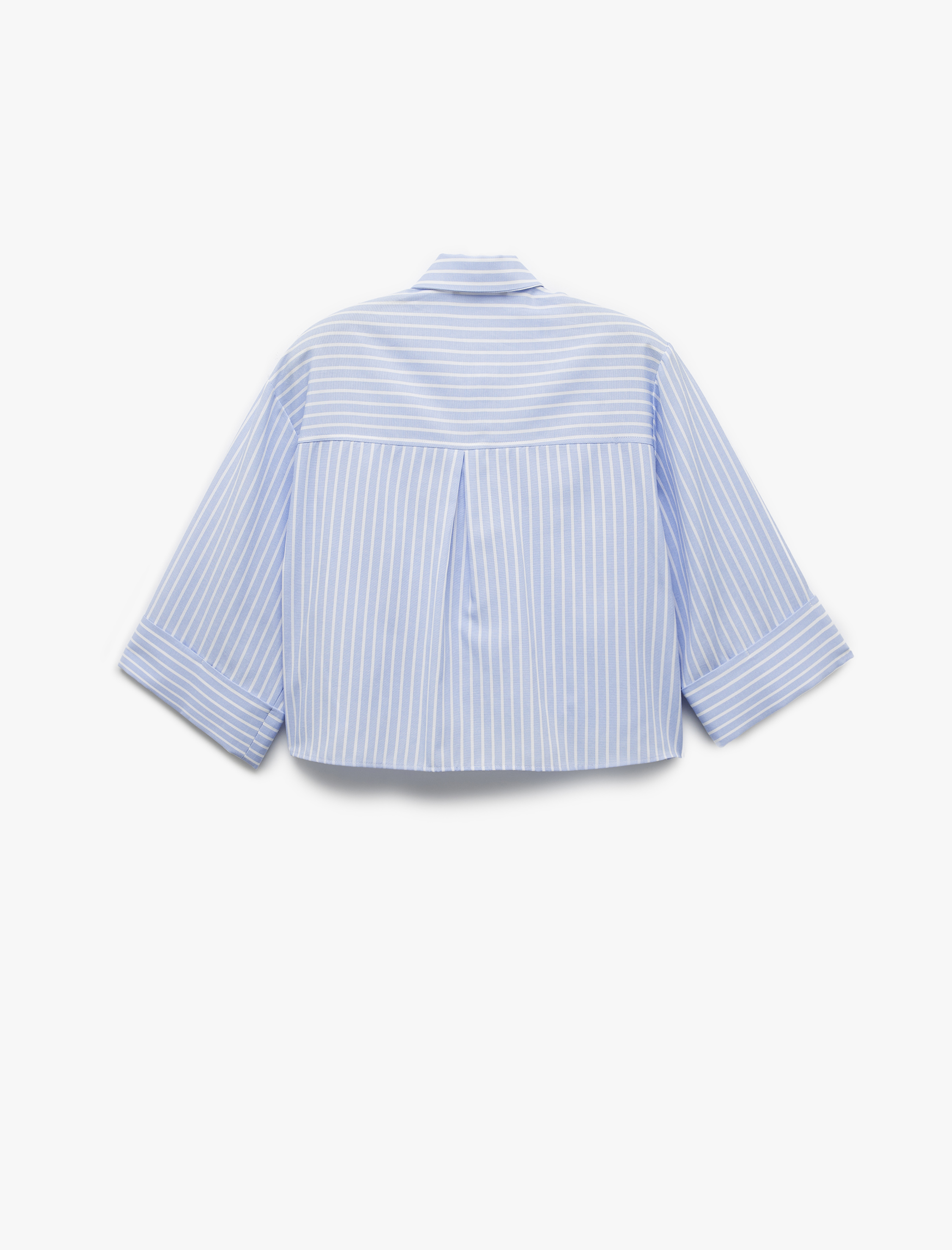   3/4 Geniş Kollu Klasik Yaka Cep Detaylı Crop Gömlek