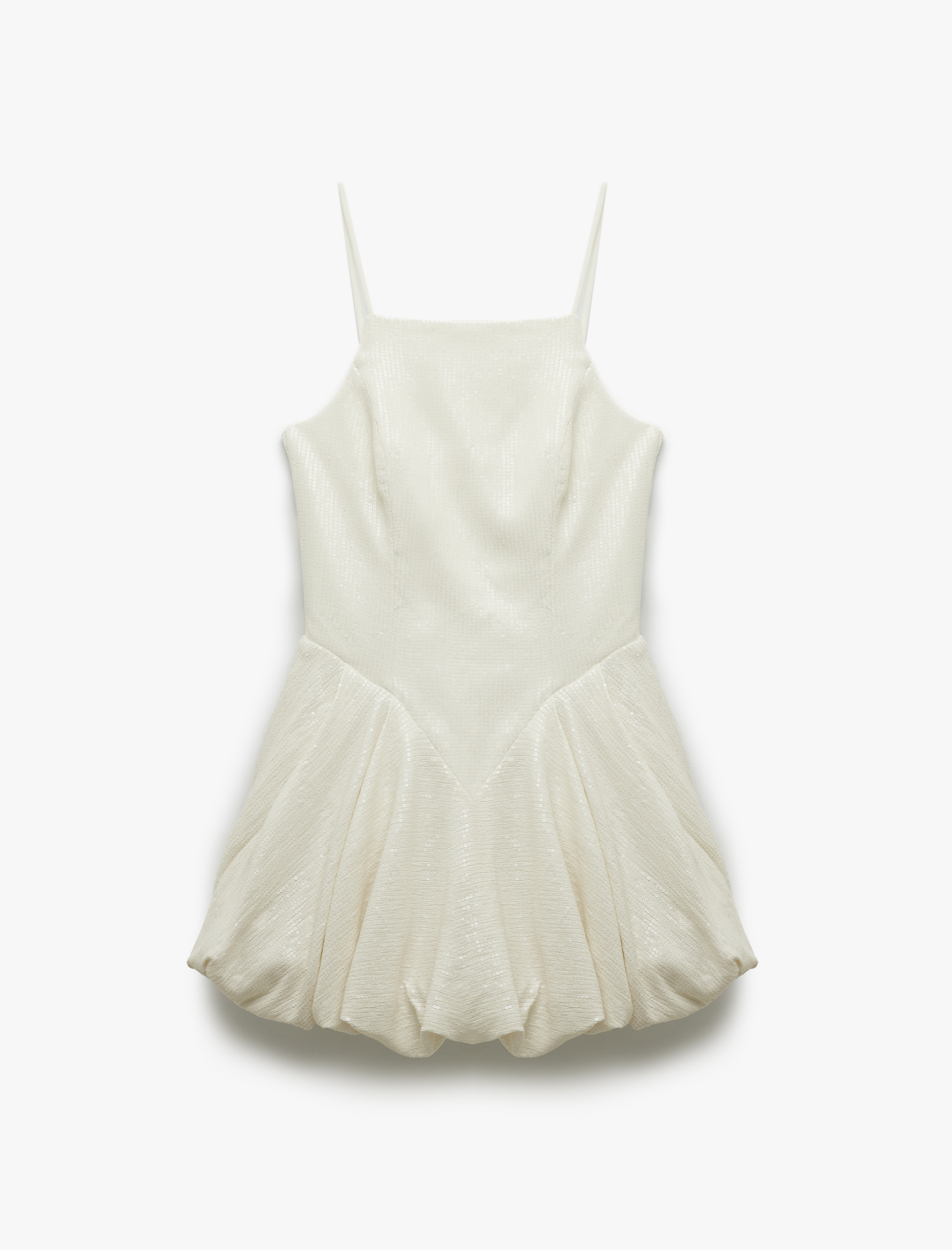   Kare Yaka İp Askılı Pullu Payetli Balon Mini Abiye Elbise