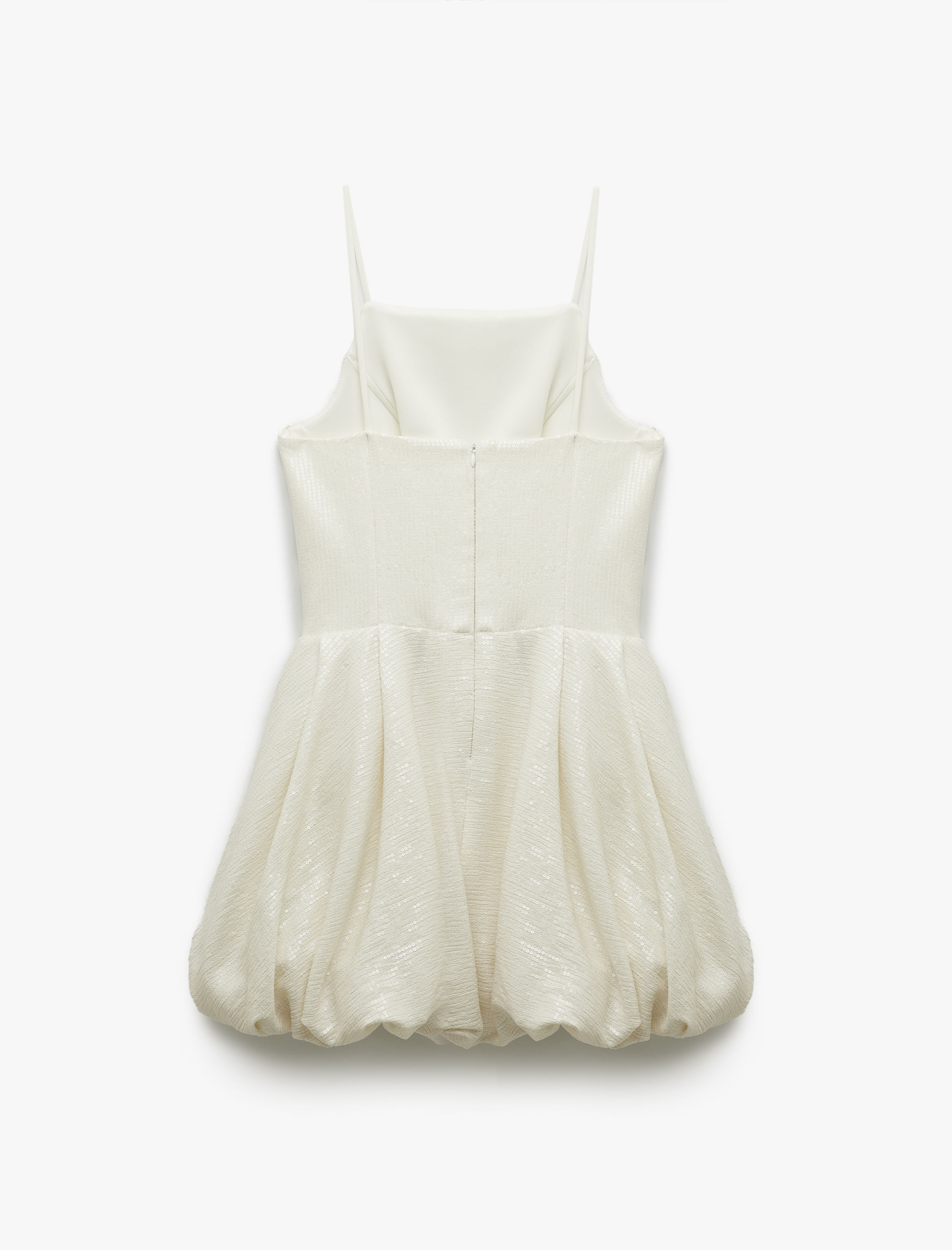   Kare Yaka İp Askılı Pullu Payetli Balon Mini Abiye Elbise