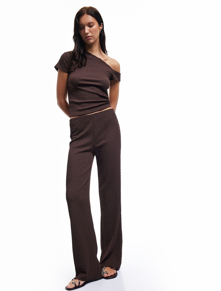  Normal Bel Dokulu Uzun Bol Paça Pantolon