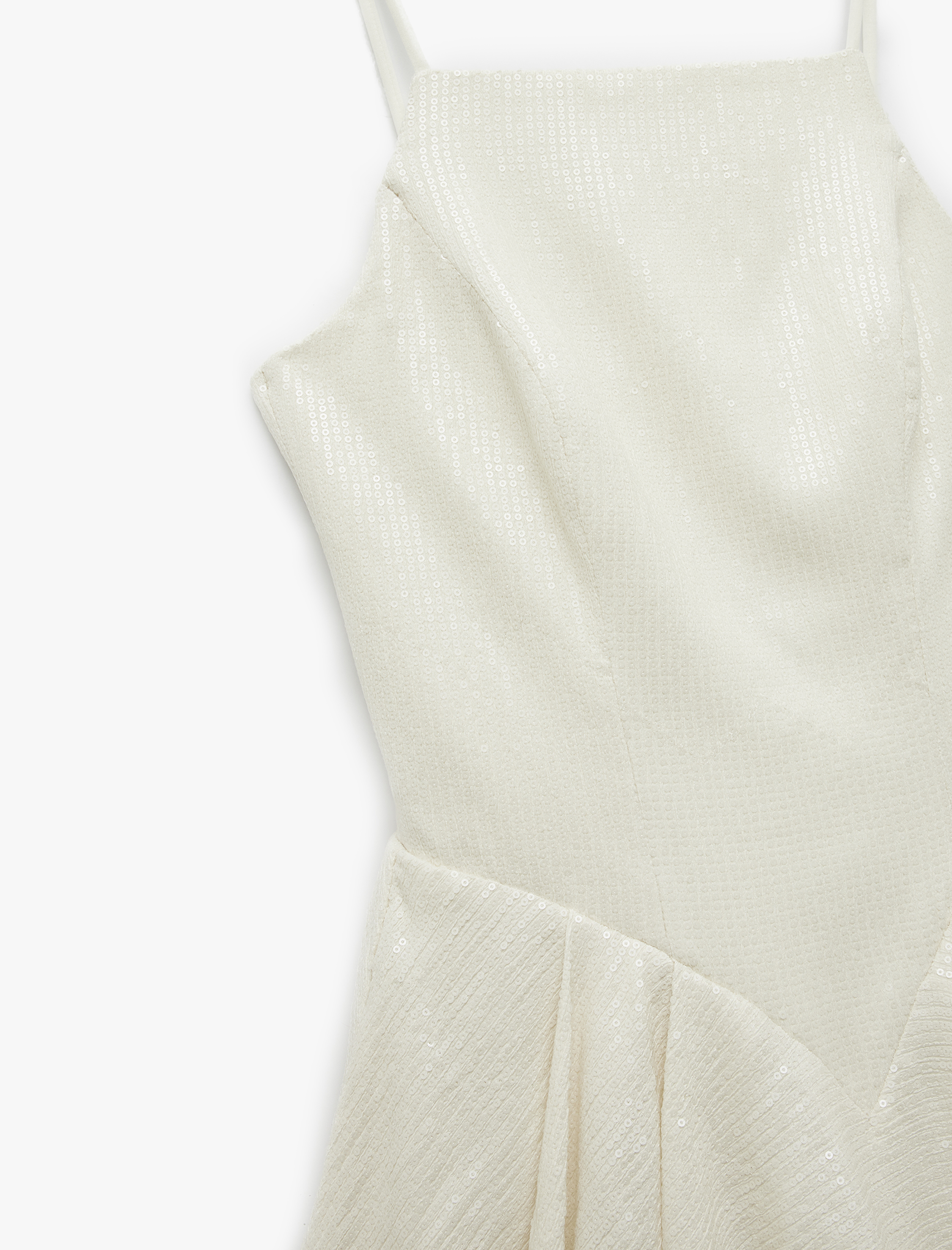   Kare Yaka İp Askılı Pullu Payetli Balon Mini Abiye Elbise