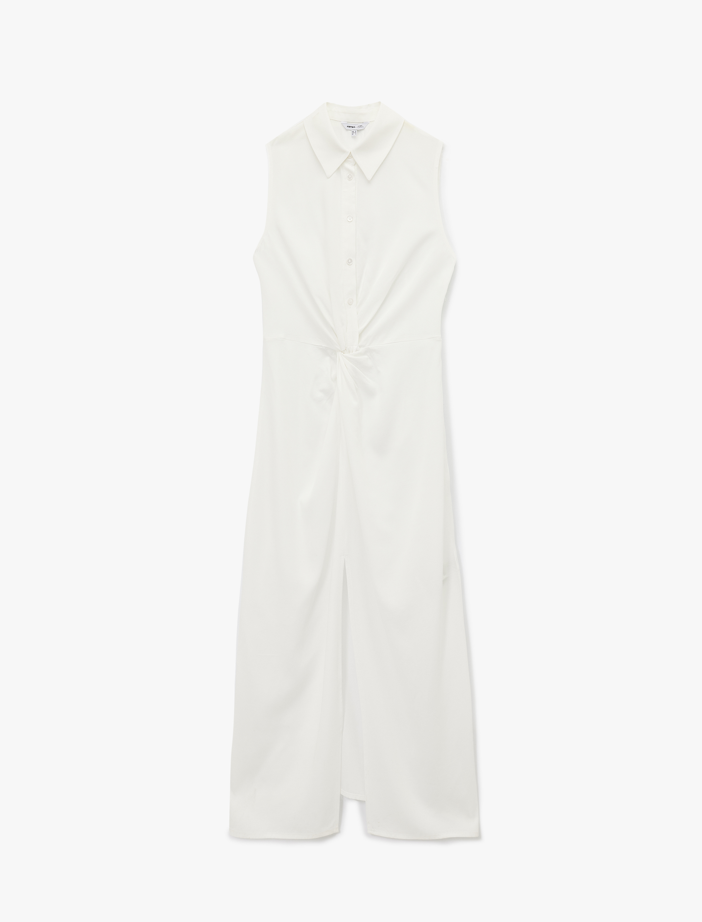   Drape Detaylı Kolsuz Uzun Gömlek Elbise