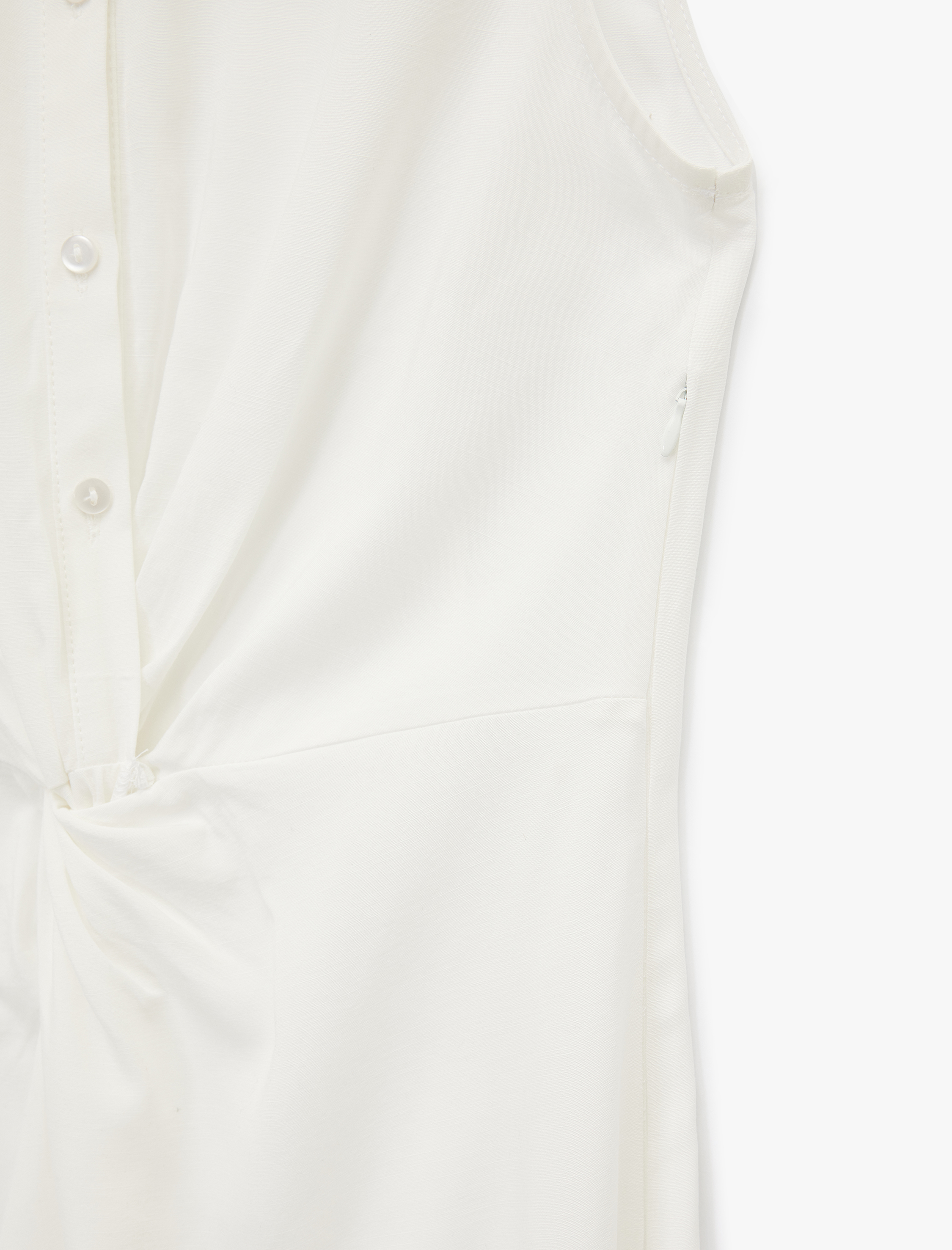   Drape Detaylı Kolsuz Uzun Gömlek Elbise