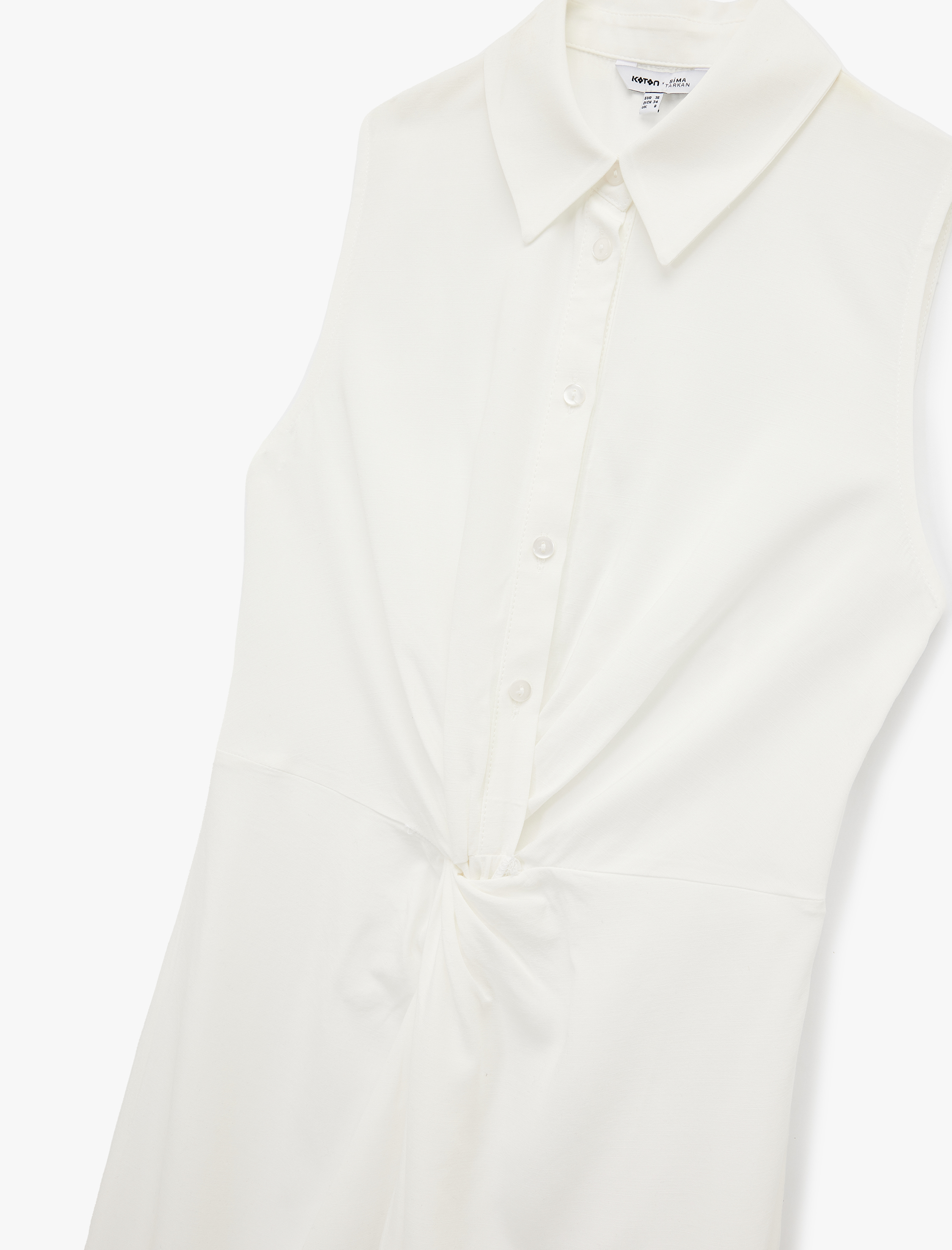   Drape Detaylı Kolsuz Uzun Gömlek Elbise