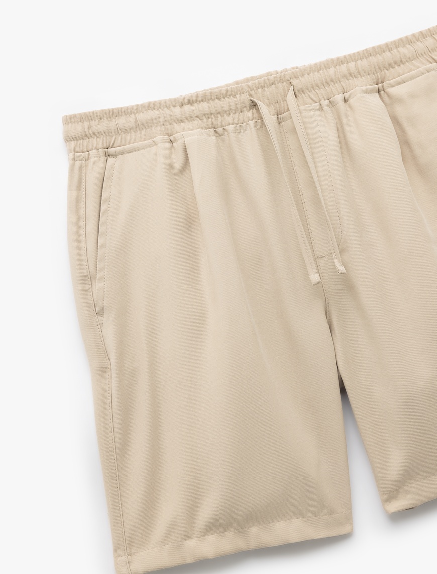   Viskon Cep Detaylı Rayon Beli Bağcıklı Bermuda Chino Şort