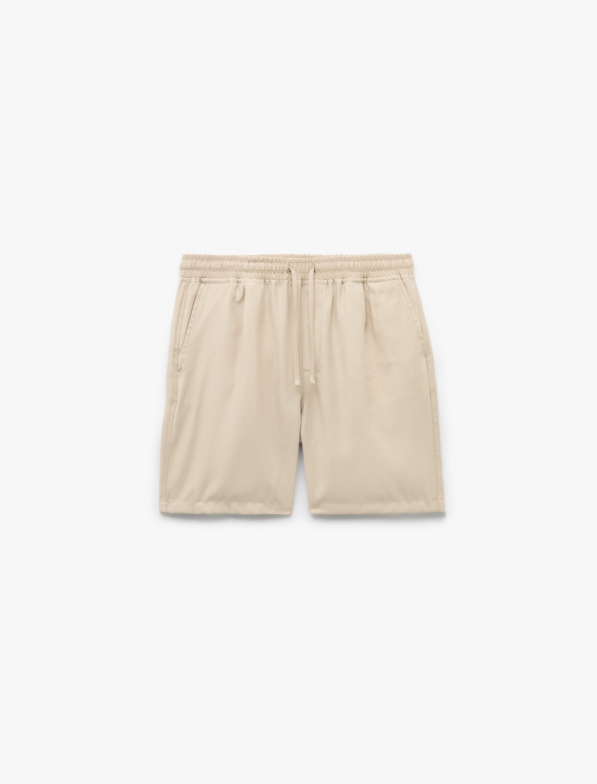   Viskon Cep Detaylı Rayon Beli Bağcıklı Bermuda Chino Şort