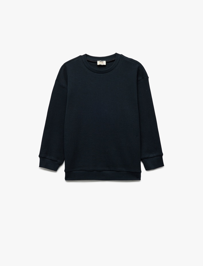 Erkek Çocuk Pamuklu Uzun Kollu Bisiklet Yaka Oversize Basic Okul Sweatshirt