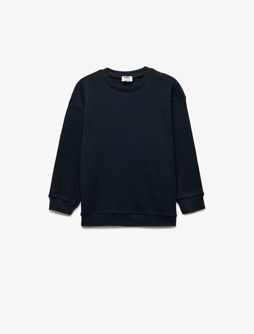  Erkek Çocuk Pamuklu Uzun Kollu Bisiklet Yaka Oversize Basic Okul Sweatshirt
