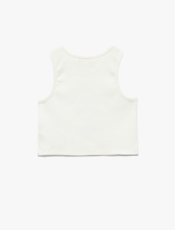 Kız Çocuk Pamuklu Bisiklet Yaka Dar Kesim Kedi Baskılı Kolsuz Crop Atlet