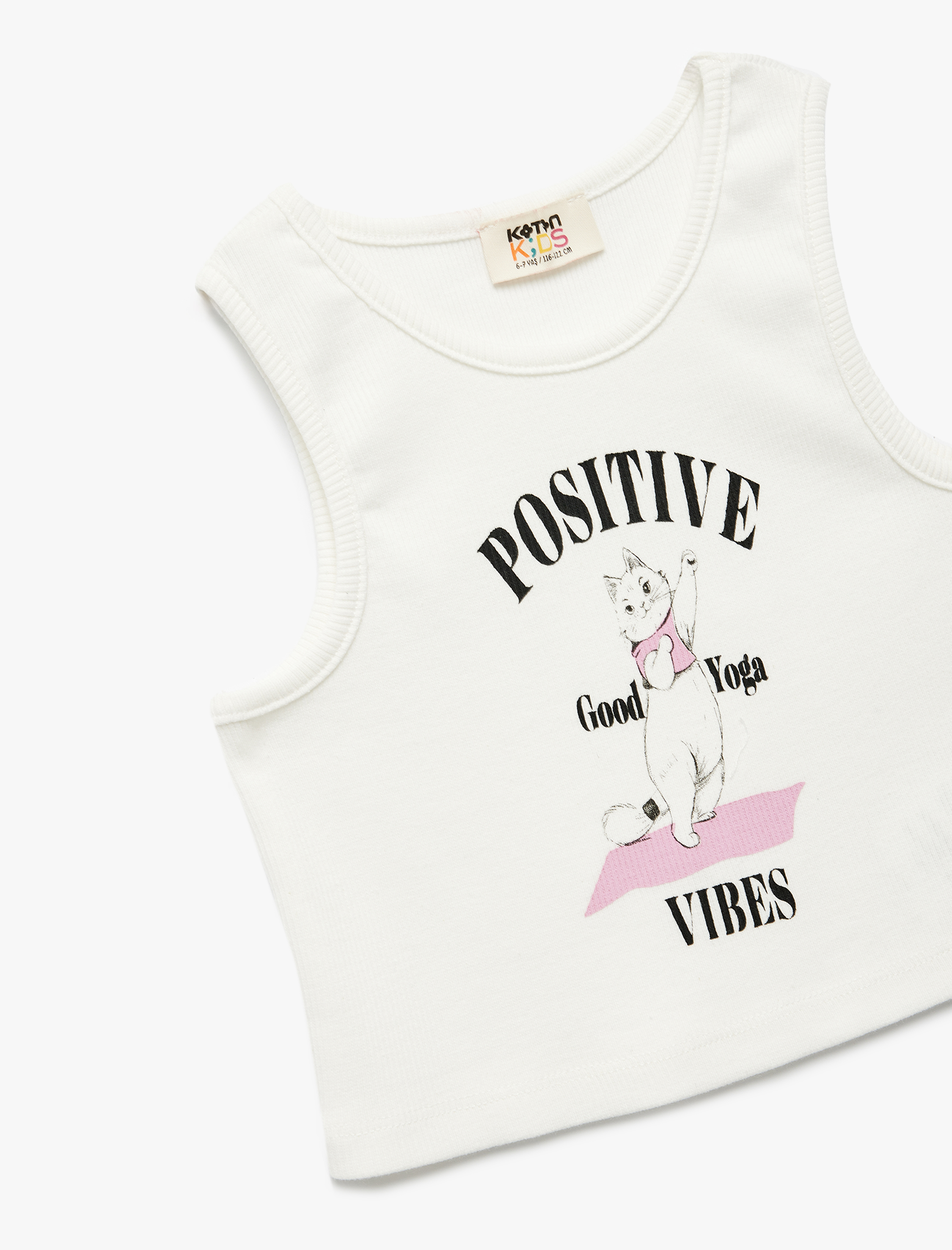  Kız Çocuk Pamuklu Bisiklet Yaka Dar Kesim Kedi Baskılı Kolsuz Crop Atlet