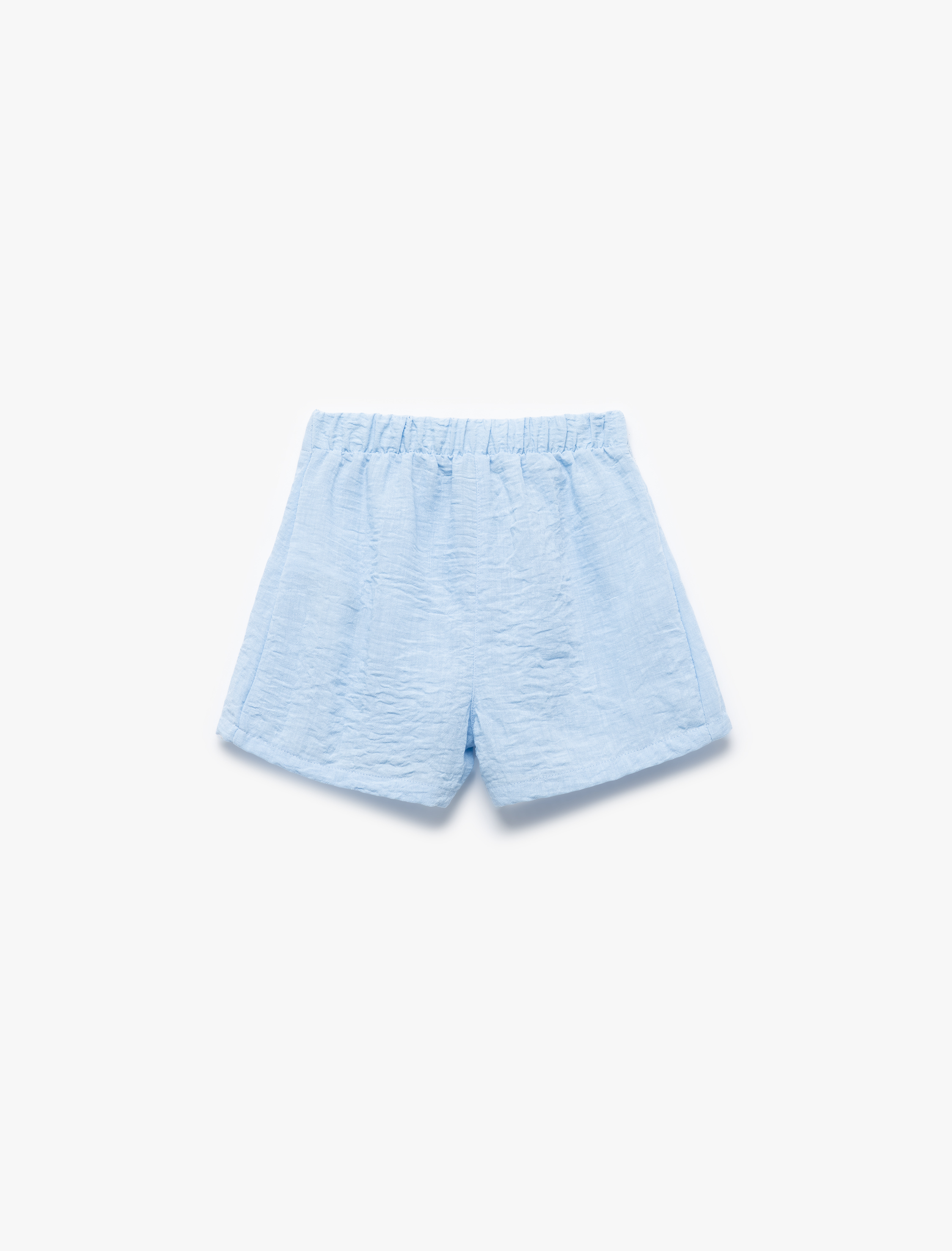 Kız Çocuk Pile Detaylı Beli Lastikli Dokulu Mini Şort