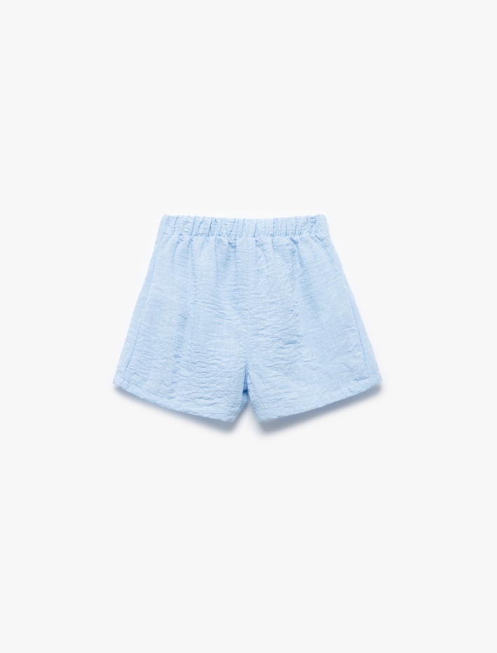 Kız Çocuk Pile Detaylı Beli Lastikli Dokulu Mini Şort