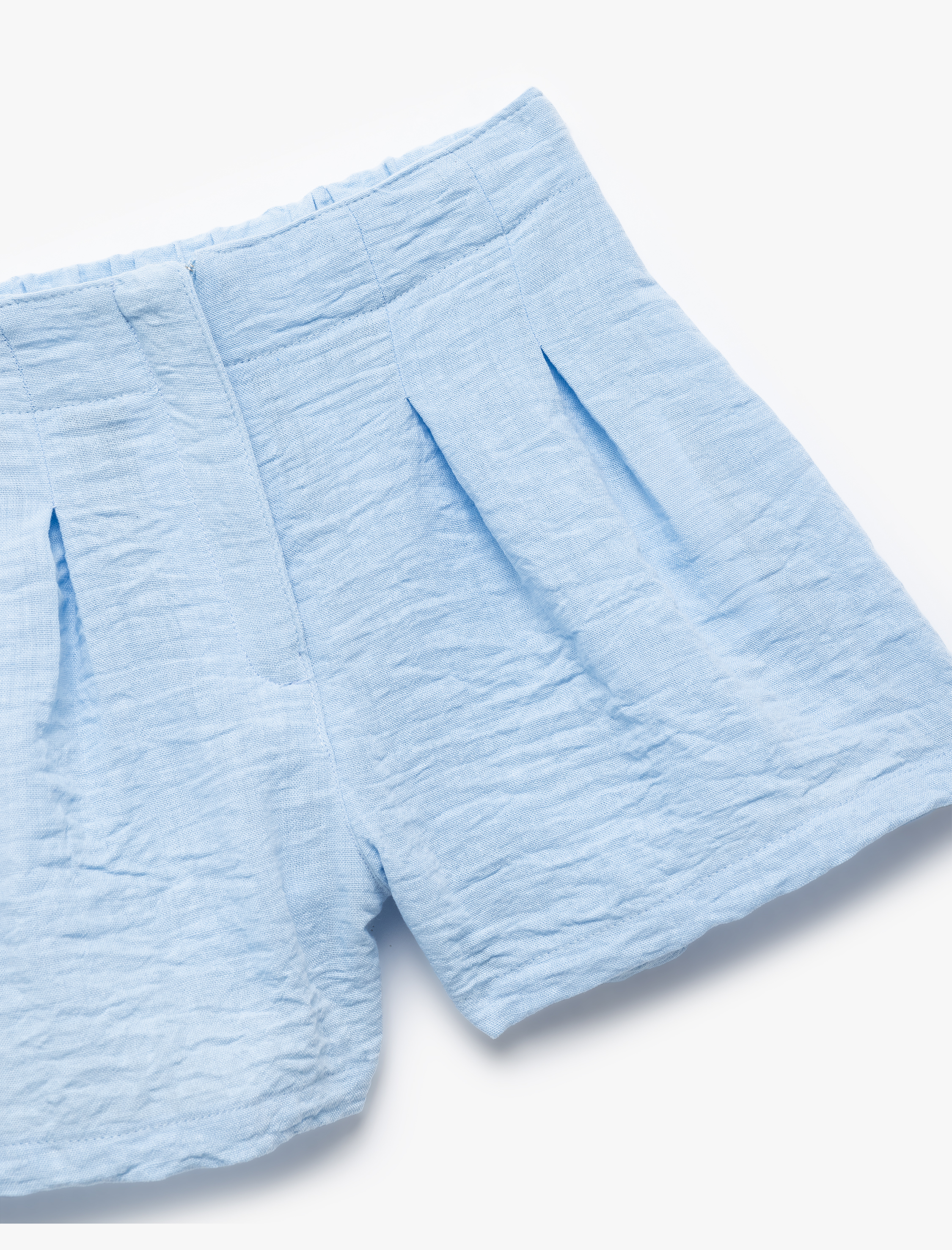 Kız Çocuk Pile Detaylı Beli Lastikli Dokulu Mini Şort