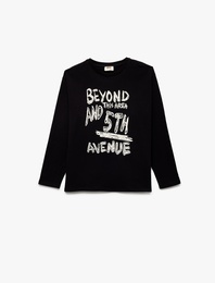 Pamuklu Uzun Kollu Bisiklet Yaka Baskılı Tişört