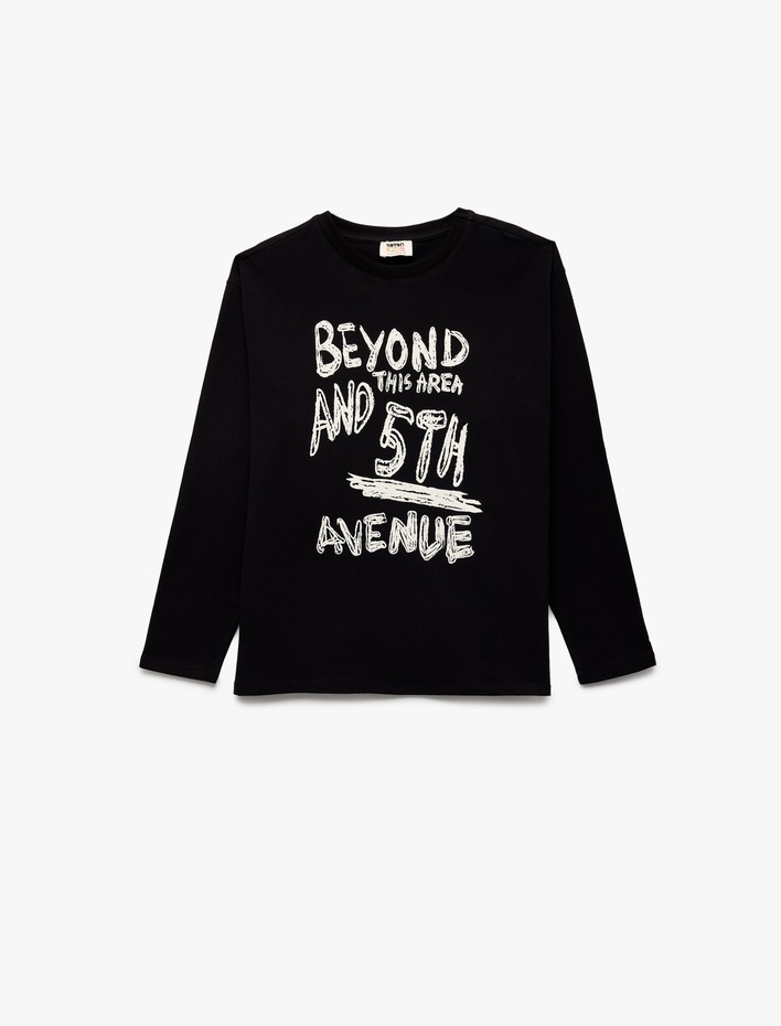 Erkek Çocuk Pamuklu Uzun Kollu Bisiklet Yaka Baskılı Tişört