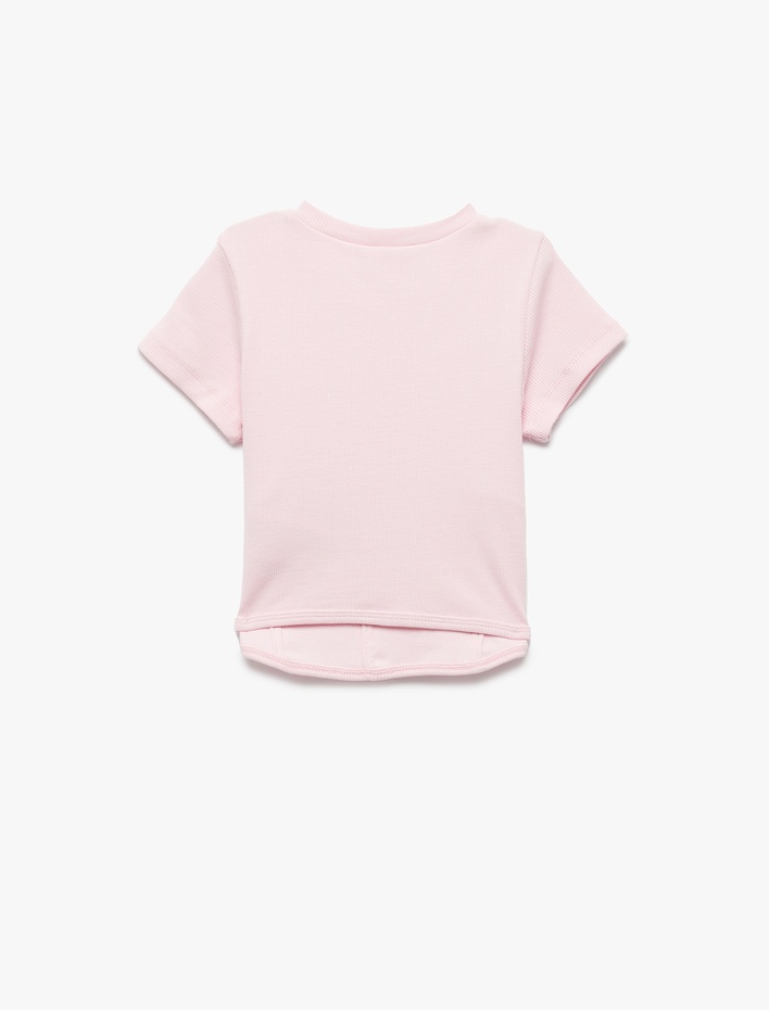 Kız Çocuk Pamuklu Bisiklet Yaka Kısa Kollu Basic Crop Tişört