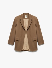 Cepli Astarlı Kruvaze Keten Karışımlı Oversize Blazer Ceket