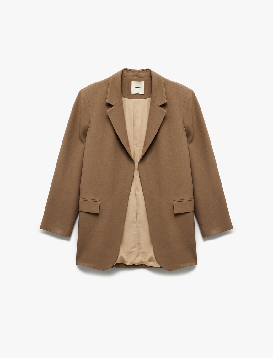   Cepli Astarlı Kruvaze Keten Karışımlı Oversize Blazer Ceket